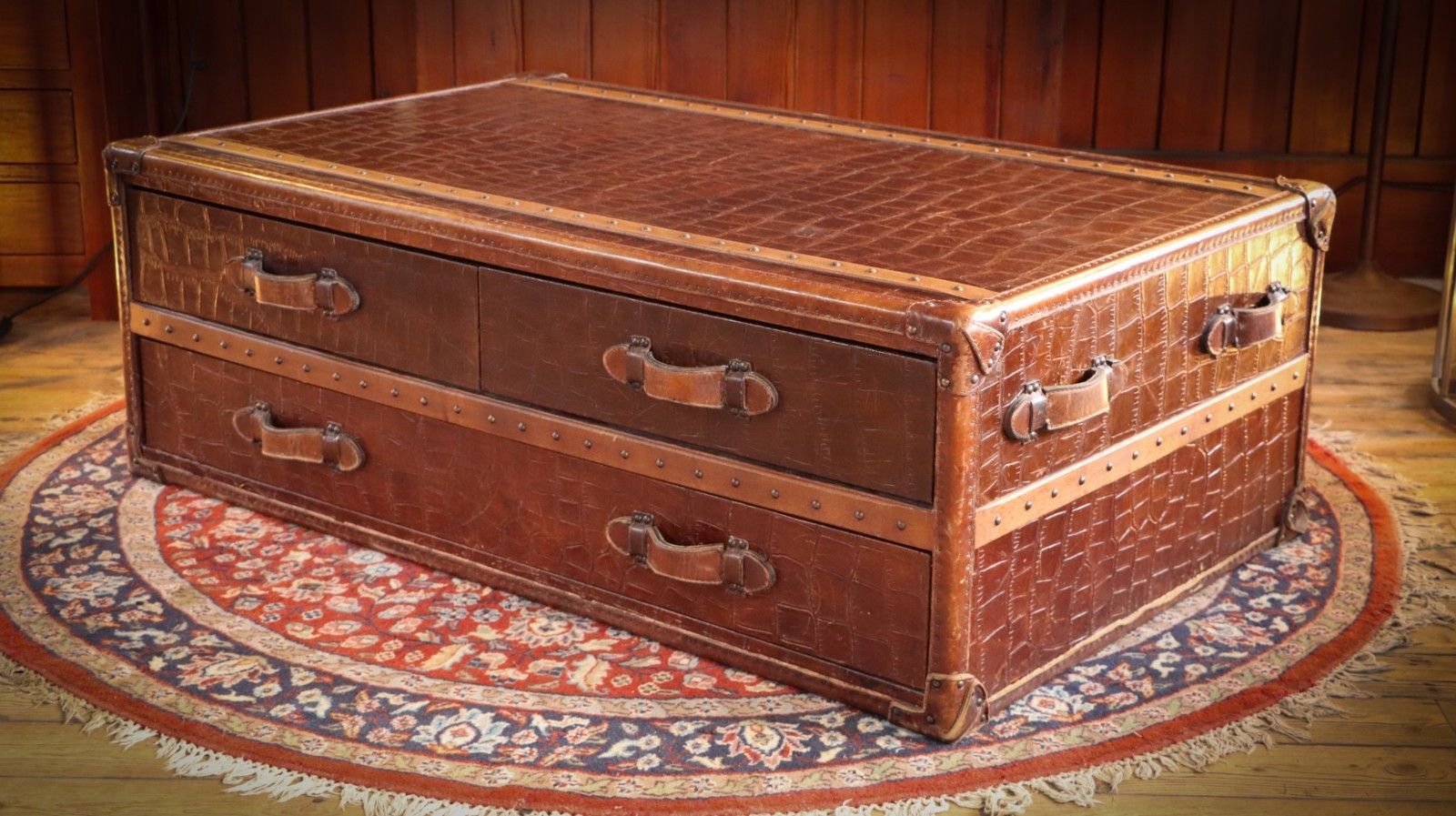 Stunning Timothy Oulton Stoneyhurst Large Leather Coffee Table Antique Whisky 🚚 photo vintage