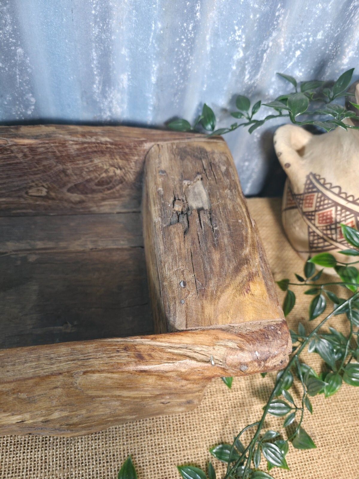 Vintage Rustic Wabi Sabi Hand Made Hardwood Wooden Trough photo vintage