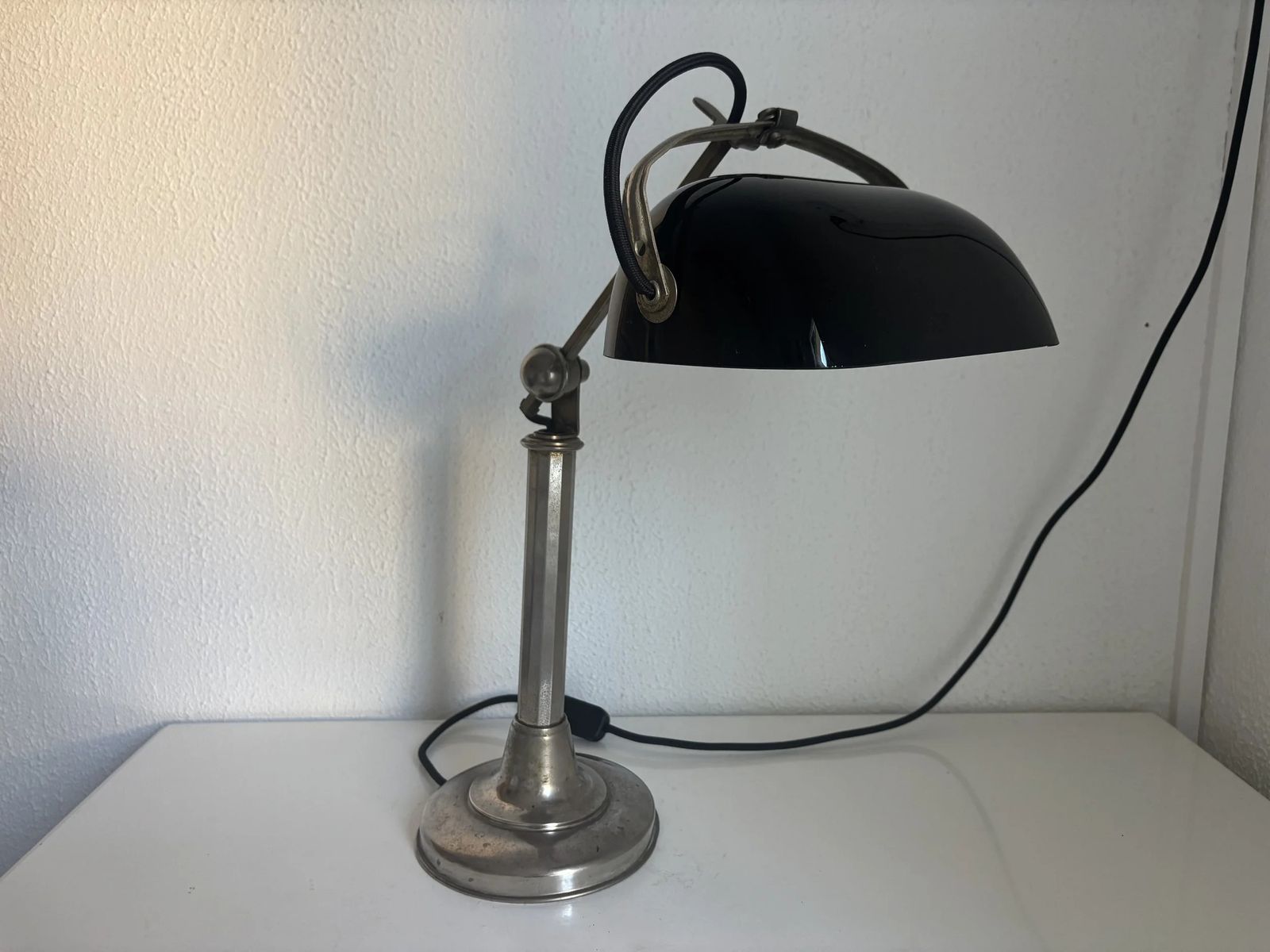 Vintage 1930s Pirouett Art Deco Lamp In Black Opaline Glass   45 Cm