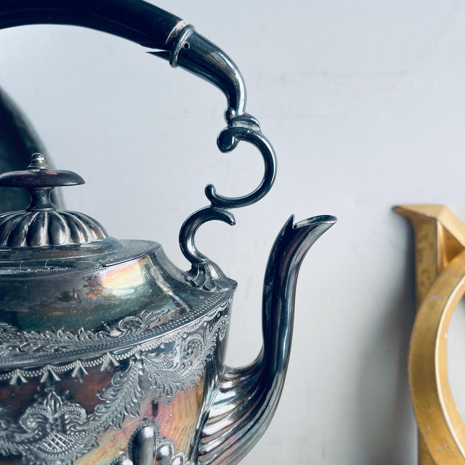 Antique Silver Plated Spirit Kettle On Stand. Victorian. Israel Sigmund Greenberg. Photo Props. Downton Abbey. Afternoon Tea Party photo vintage