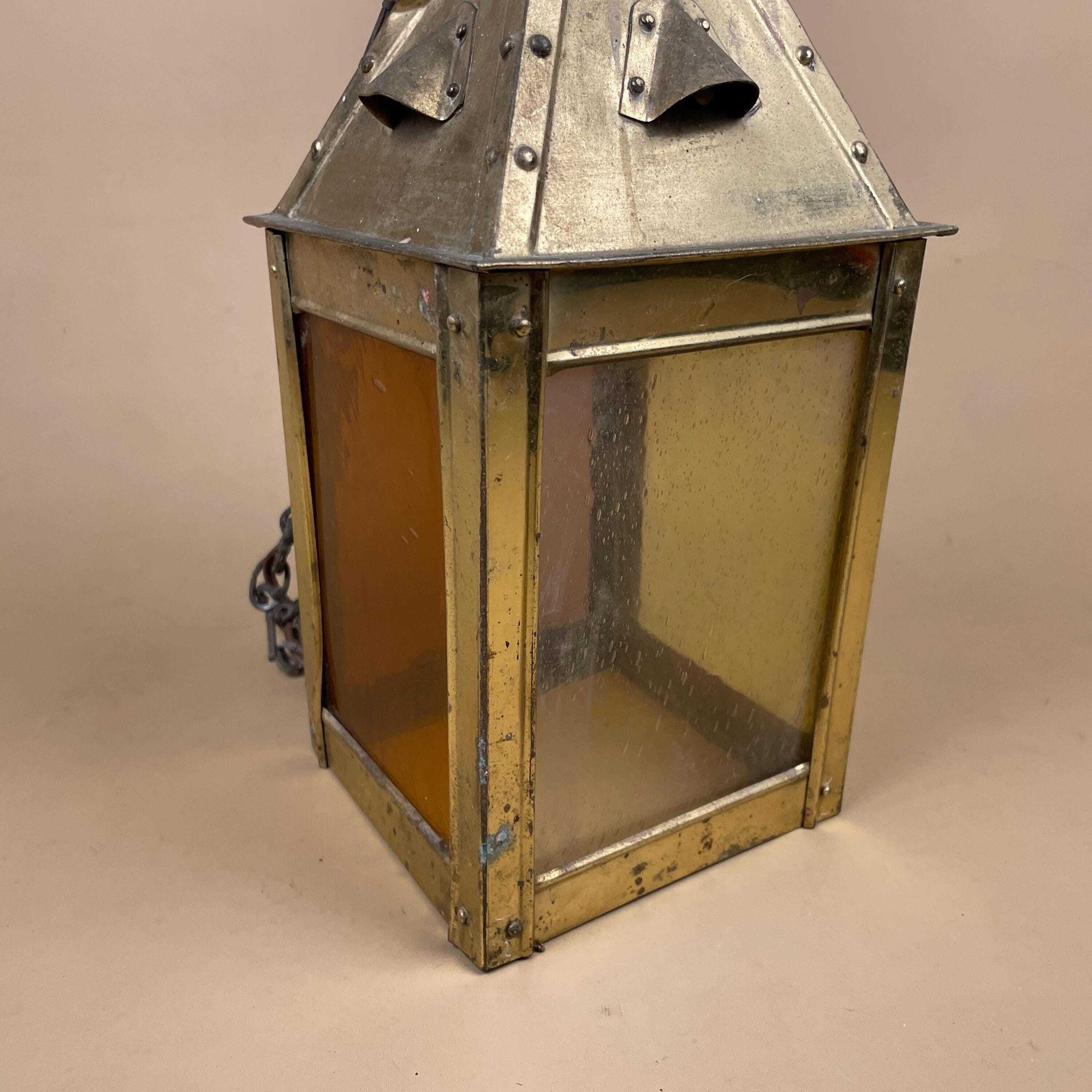 Vintage Brass Lantern Pendant Light With Amber Glass Moroccan Rustic Style Ceiling Light photo 125.0