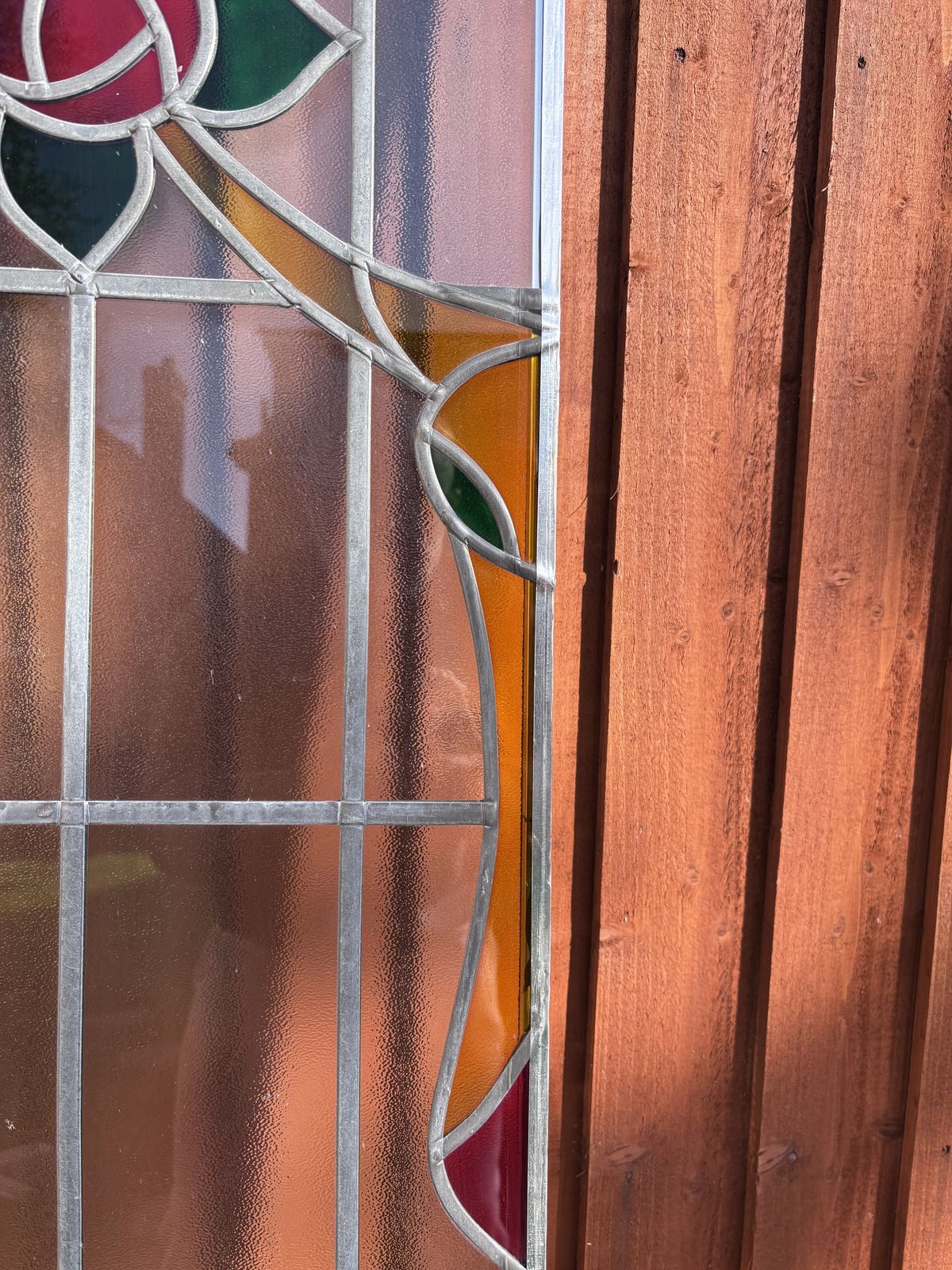 Pair Of Original 1930s Art Deco Stained Glass Window Panel – Floral Leaded Design photo for sale