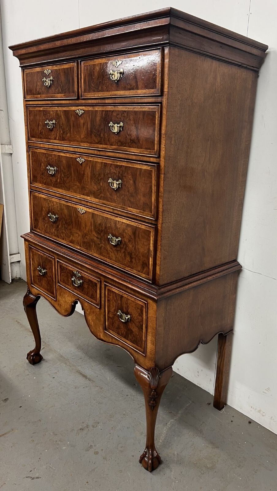 Good Quality Burr Walnut Tall Boy Chest Of Drawers photo buy