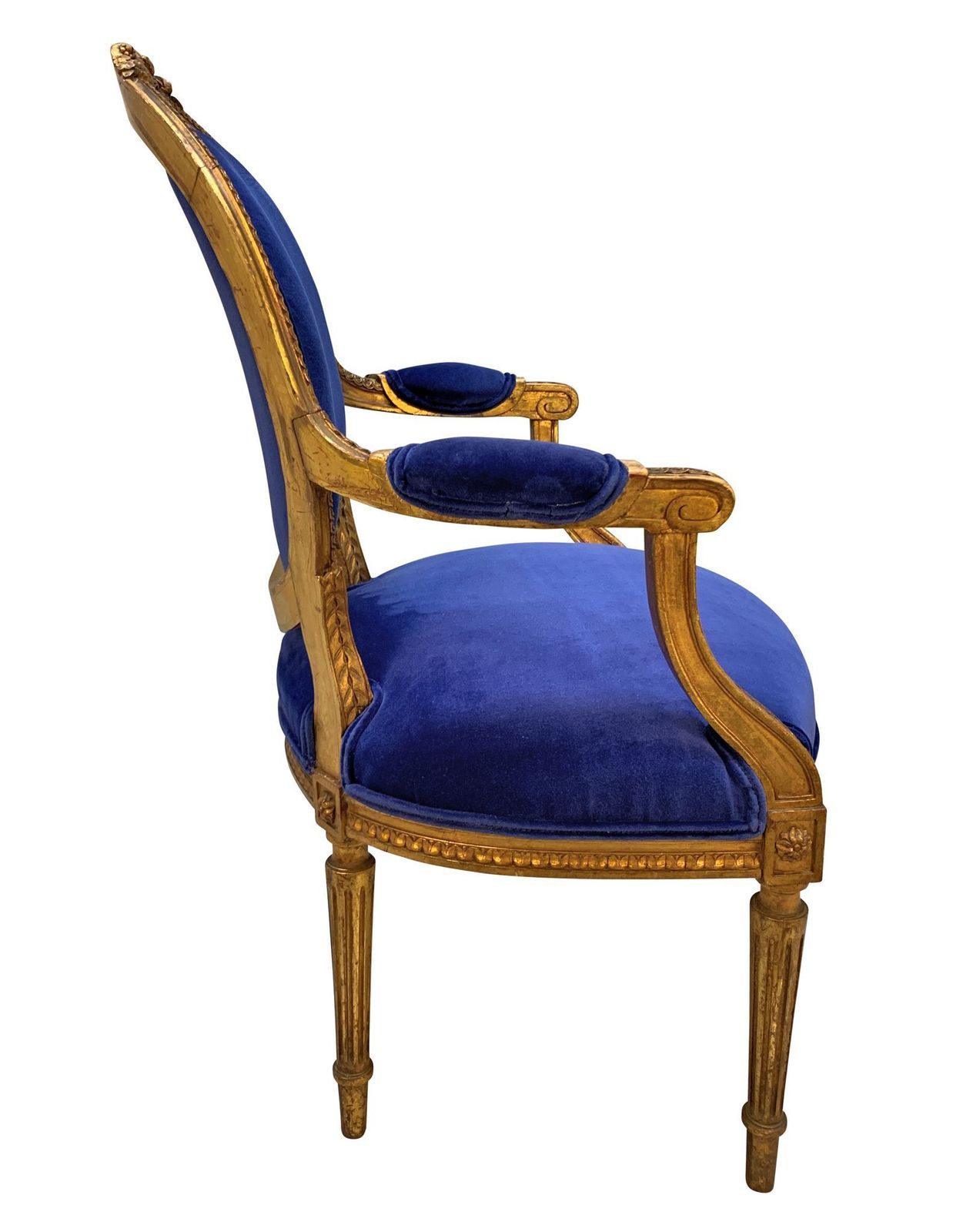 A Set Of Four Louis XVI Style Giltwood Armchairs In Blue Velvet photo Furniture