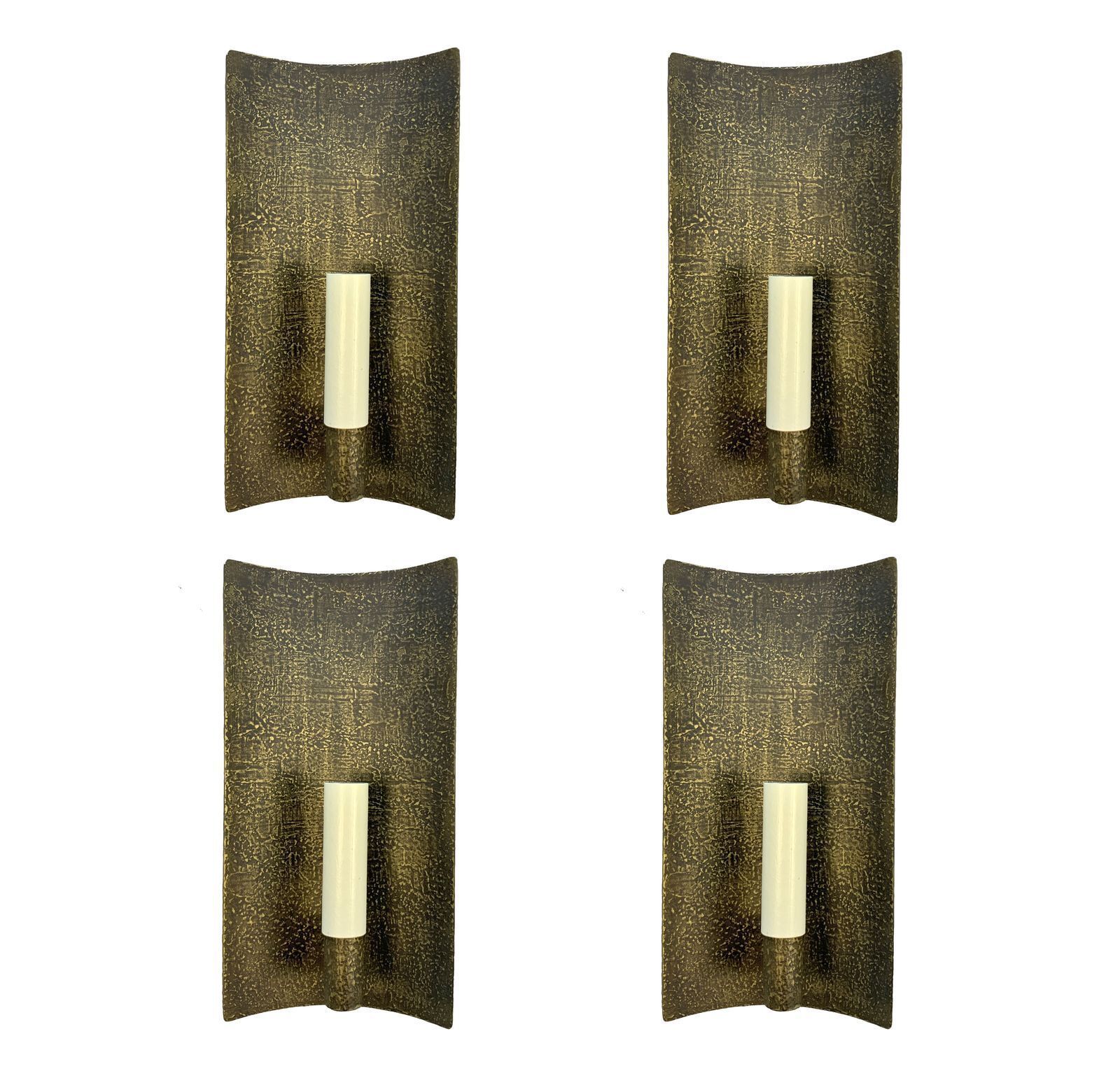 A Set Of Four French Wall Sconces In A Beaten Brass Finish
