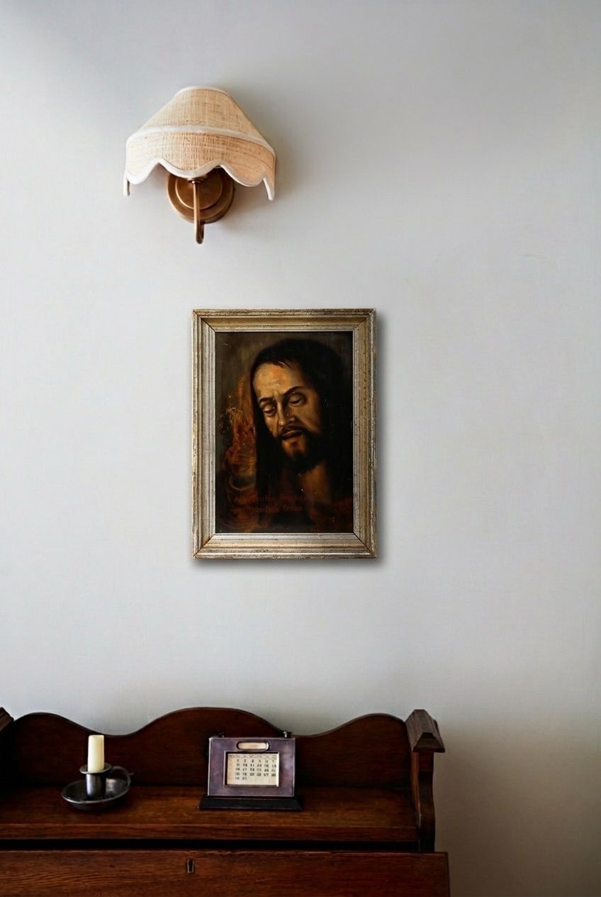 Framed Early 20th Century Oil Portrait Of Jesus Christ photo for sale
