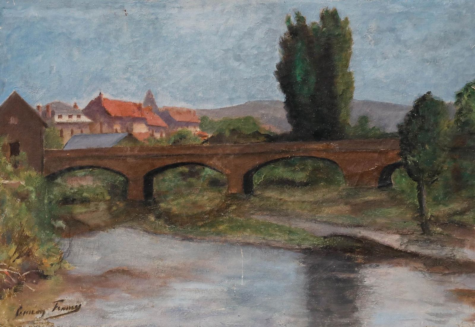 Mid 20th Century Oil View Of The Bridge photo furniture