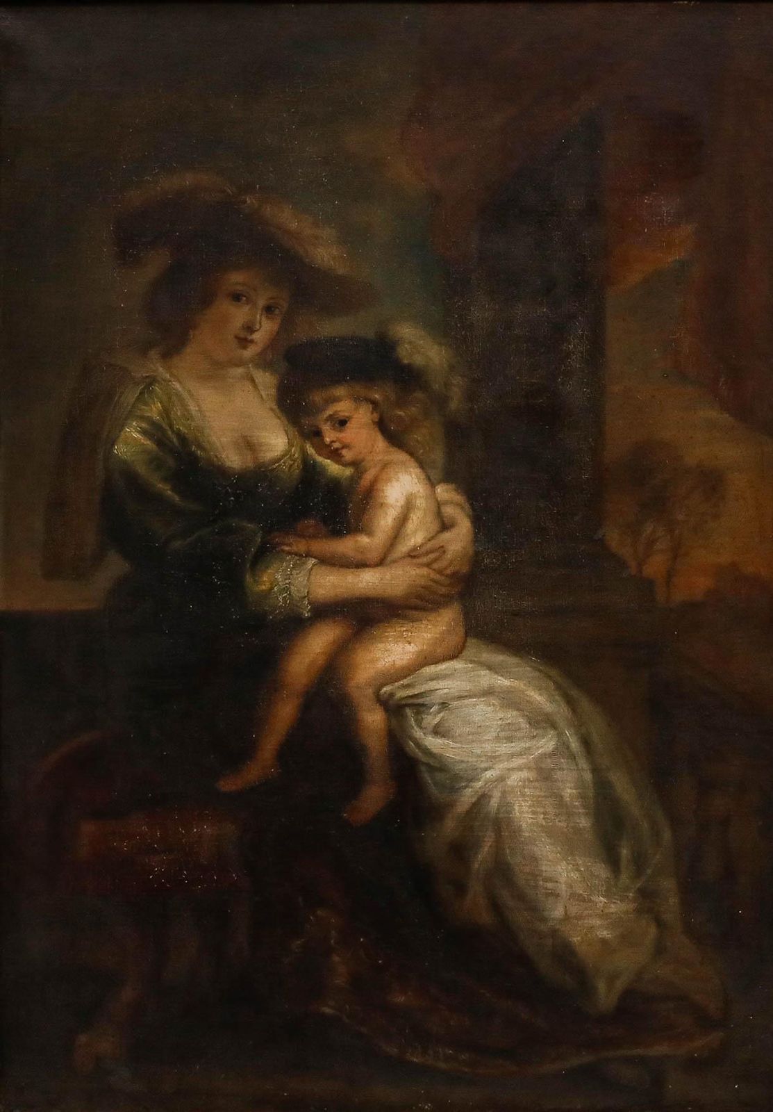 After Rubens (1577 1640) 19th Century Oil, Hélène Fourment With Her Son Frans photo furniture