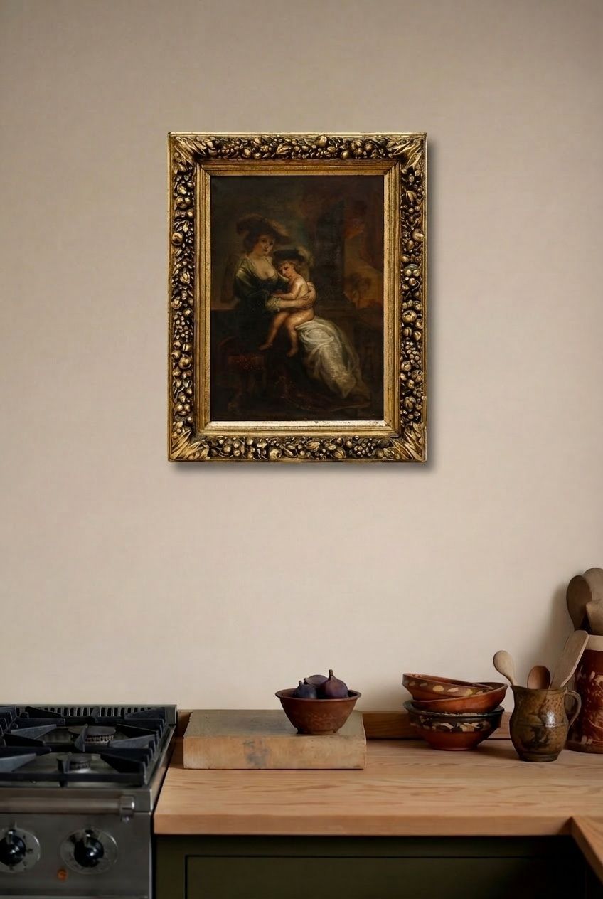 After Rubens (1577 1640) 19th Century Oil, Hélène Fourment With Her Son Frans photo for sale