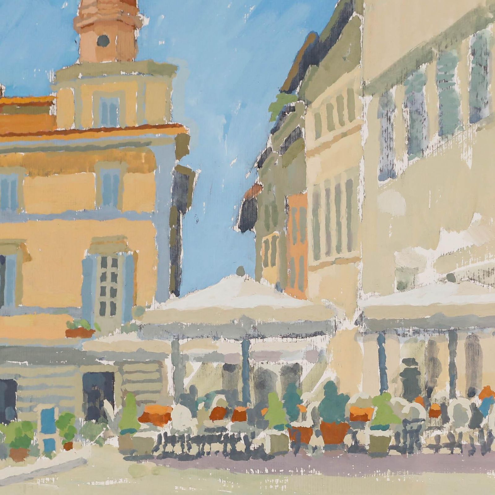 Annabel Gosling (B.1942) Contemporary Gouache, Mediterranean Plaza photo Art