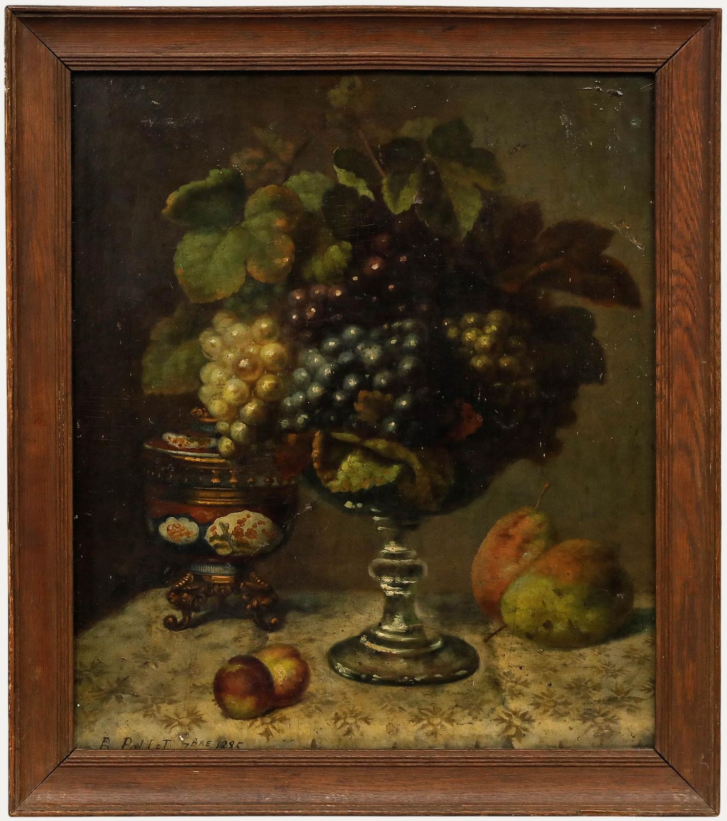 B. Pollet Framed Late 19th Century Oil, Still Life Of Grapes & Peaches