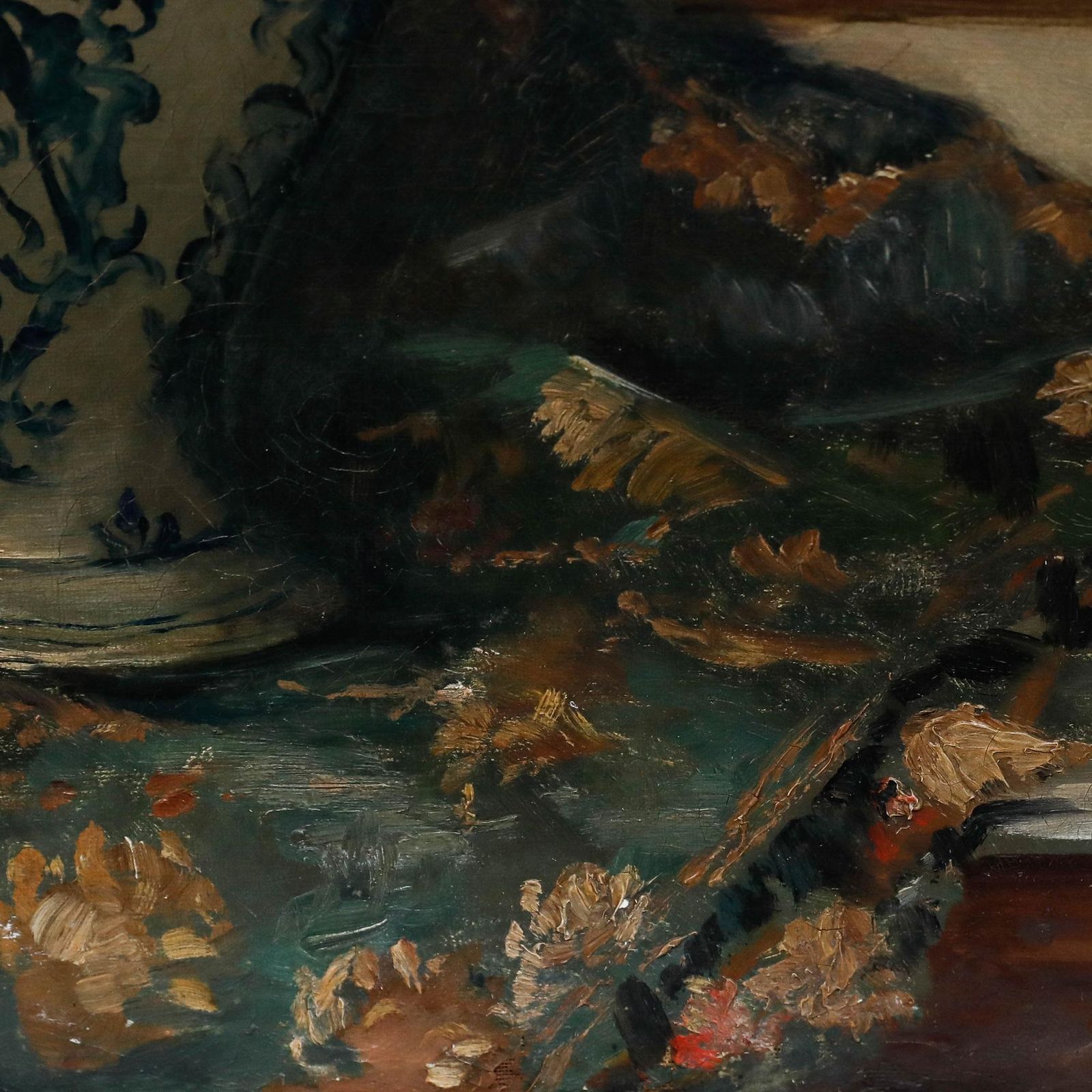photo furniture Jules Félix Ragot (1835 1912)  Framed Oil, Chrysanthemums In A Blue & White Vase