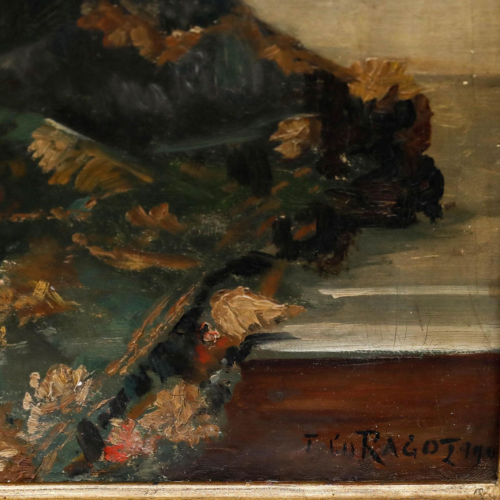 photo for sale Jules Félix Ragot (1835 1912)  Framed Oil, Chrysanthemums In A Blue & White Vase