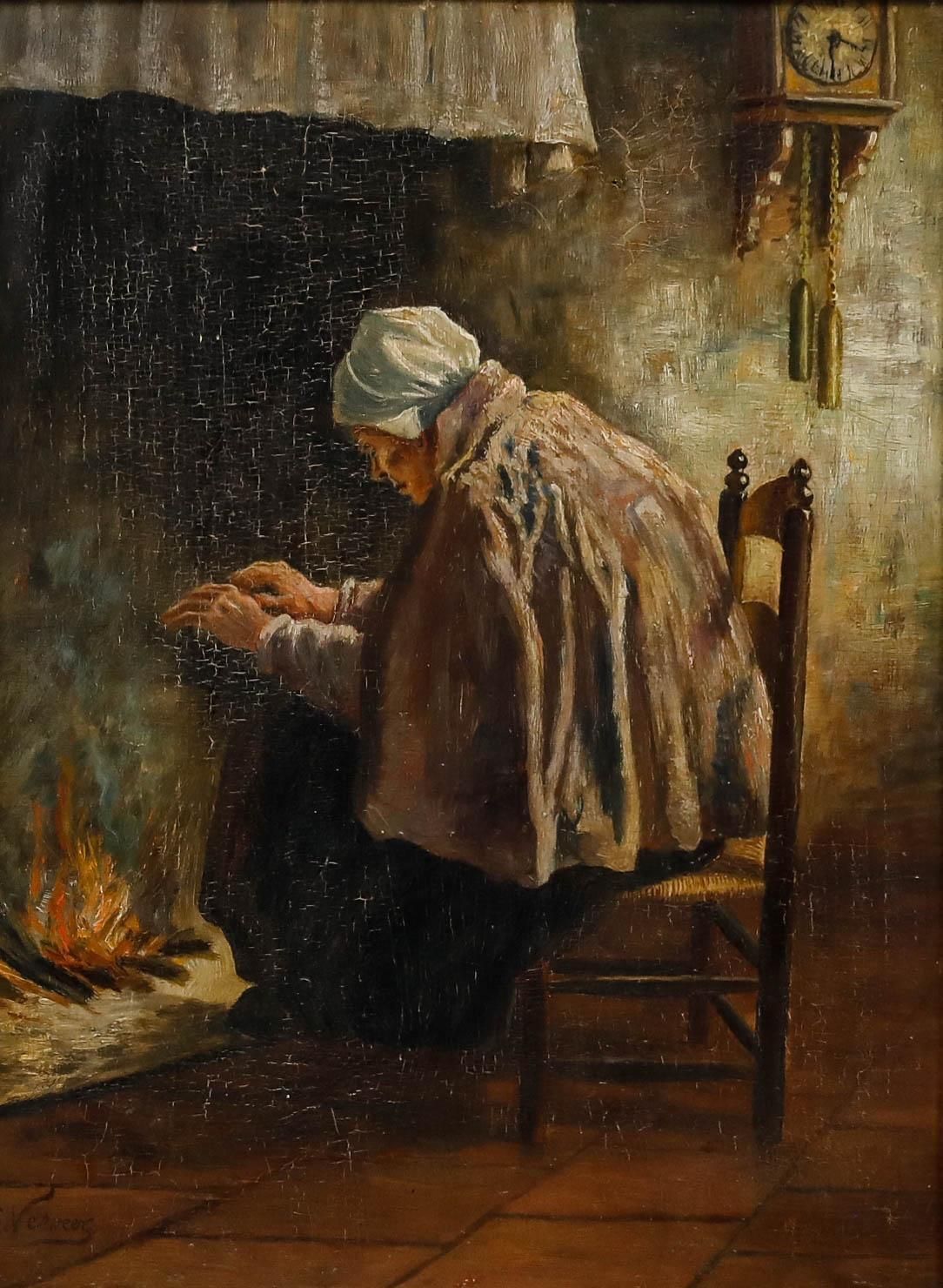Elchanon Leonardus Verveer (1826 1900) Dutch School Oil, By The Fire photo furniture