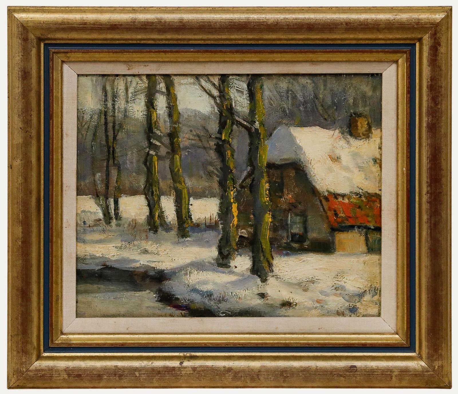 Louis Willem Van Soest (1867 1948) Framed 1948 Oil, Winter Cottage