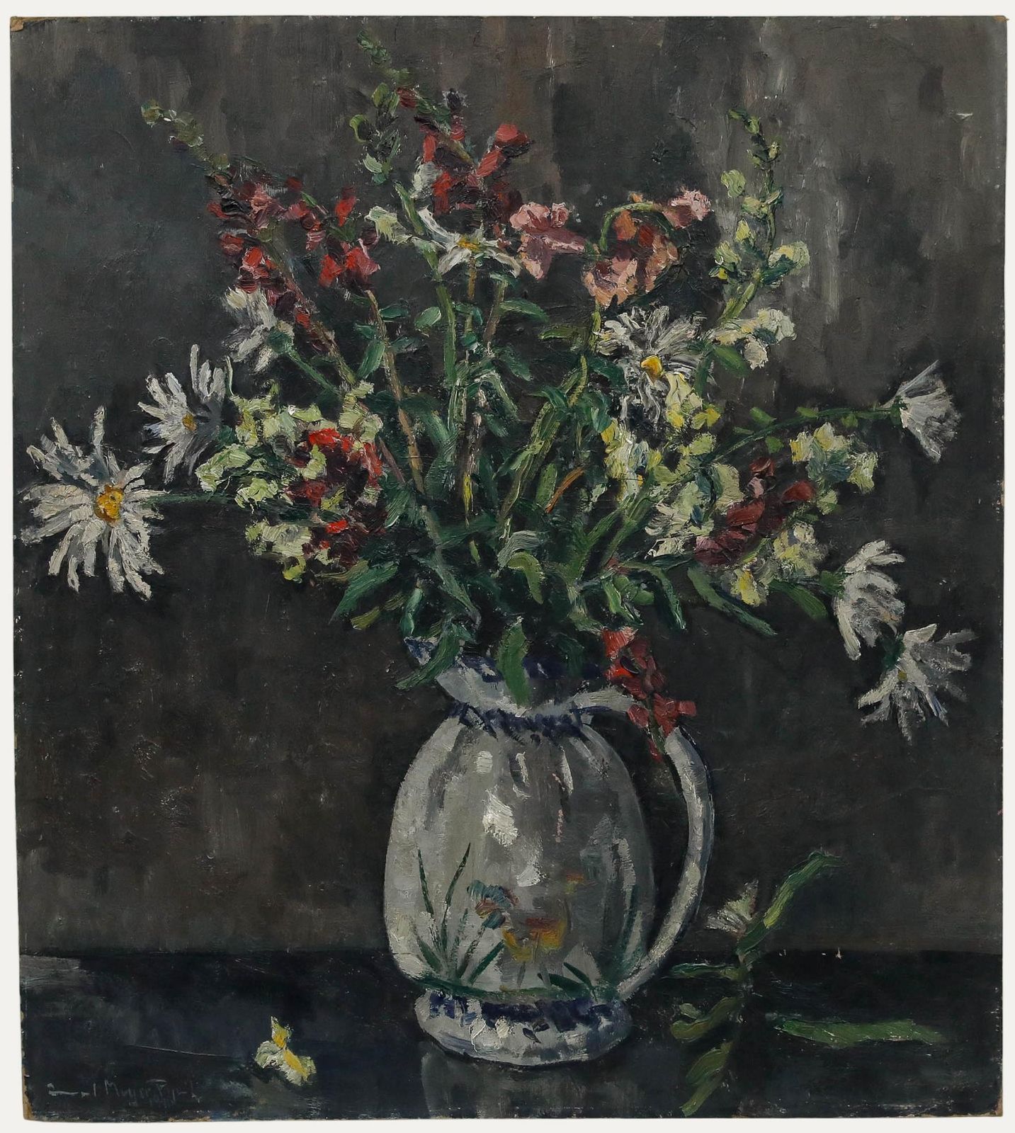 Immanuel Meyer Pyritz (1902 1974) Oil, Flowers In A Ceramic Jug