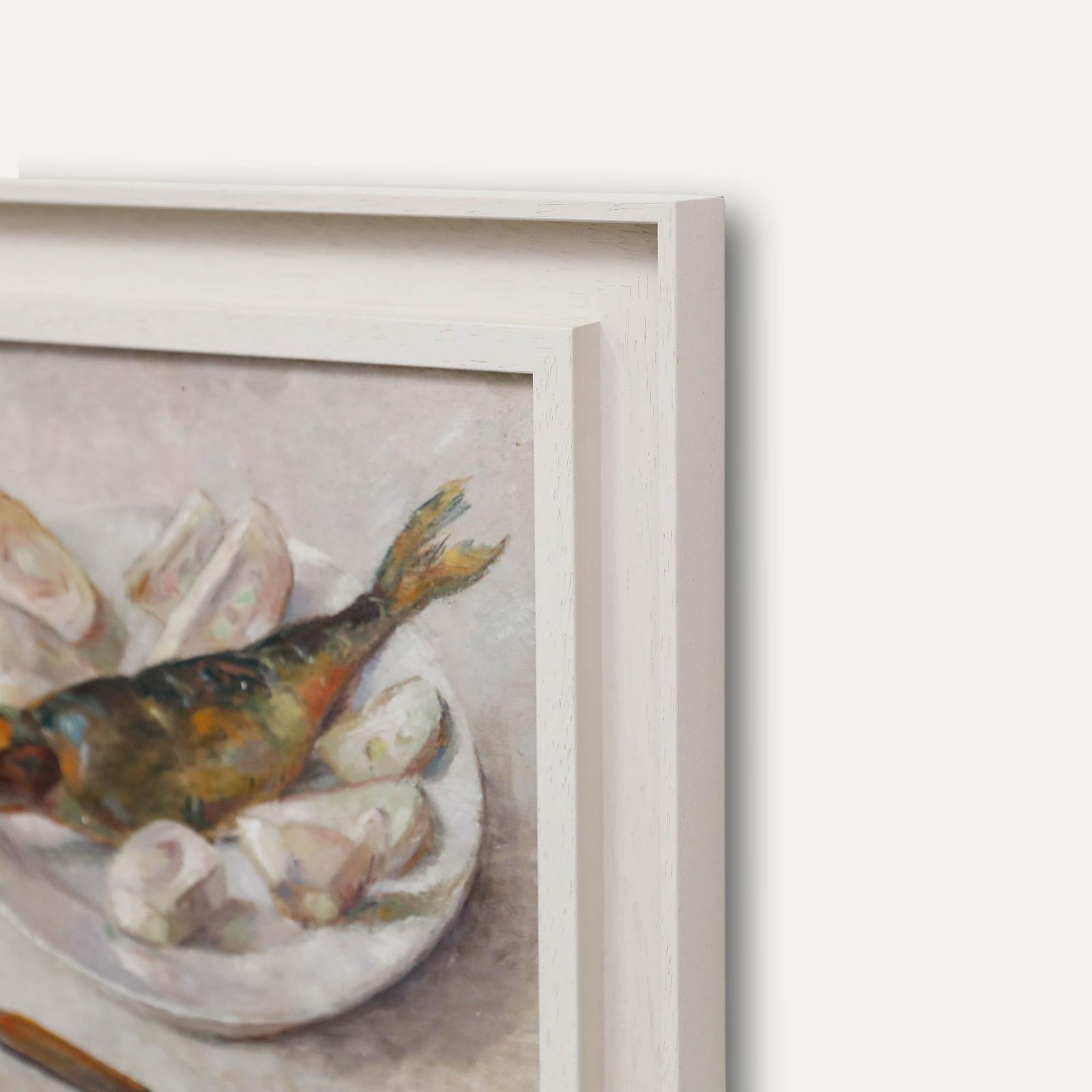 Framed Contemporary Oil Still Life Of Cooked Fish photo vinterior