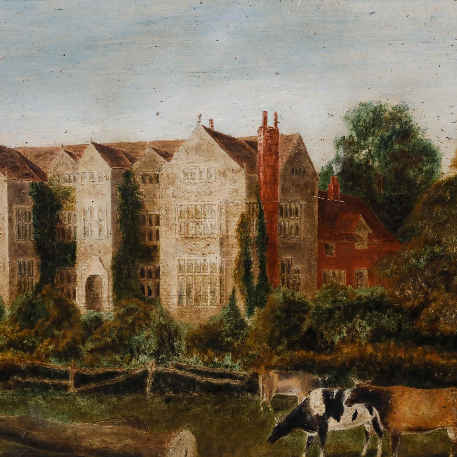 Provincial 19th Century Oil Grazing By The Manor photo Art