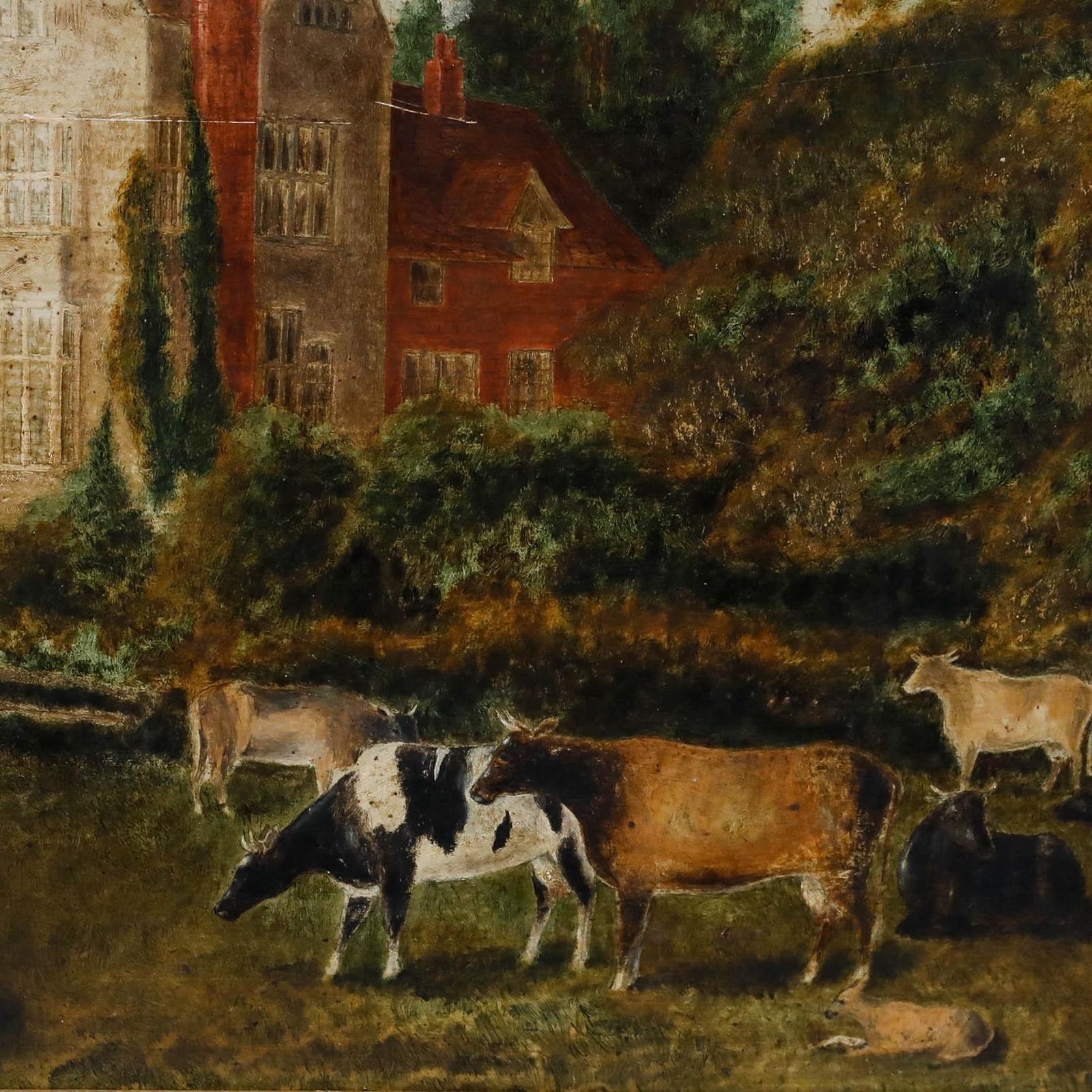 Provincial 19th Century Oil Grazing By The Manor photo 550.0