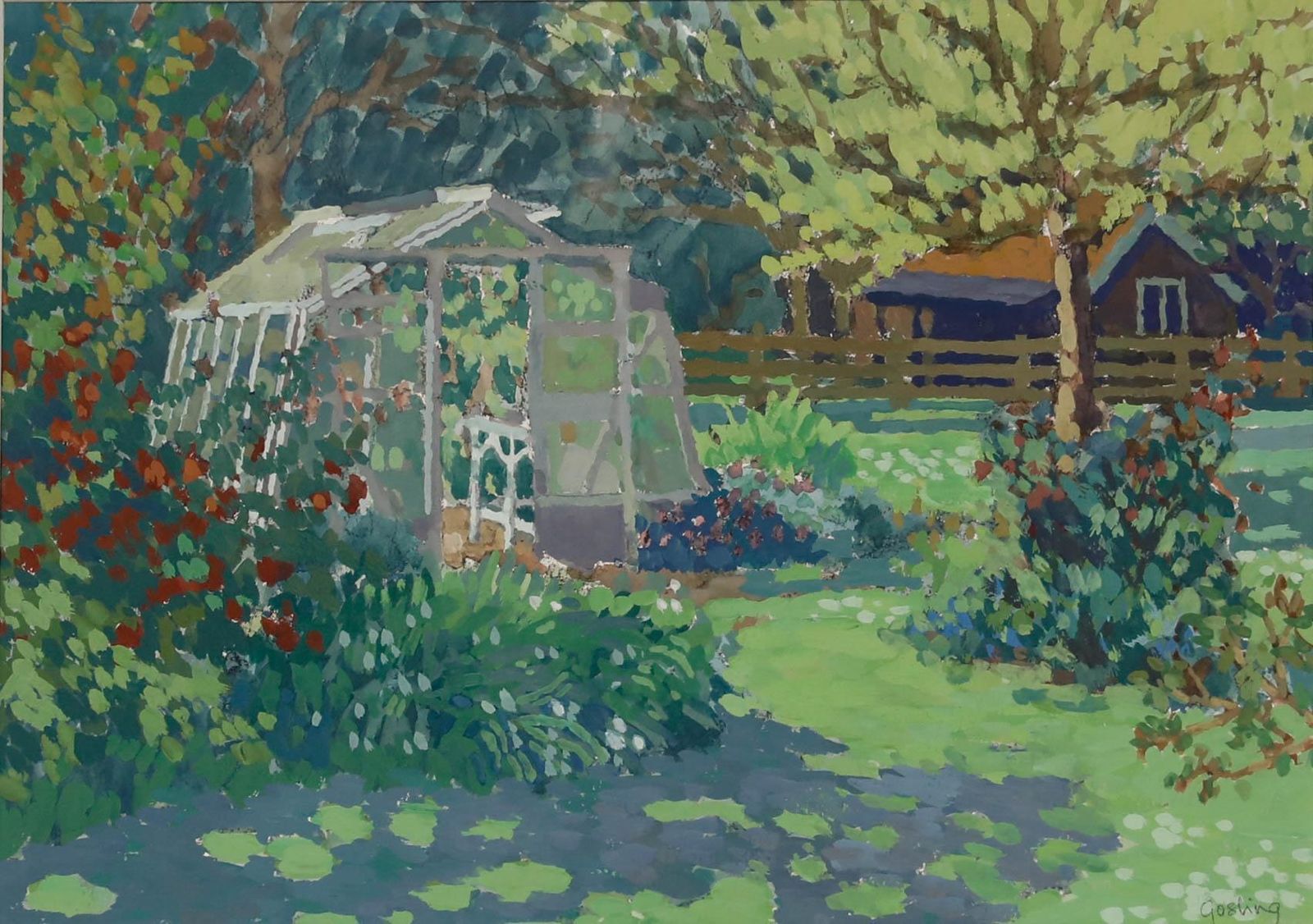 Annabel Gosling (B.1942) Contemporary Gouache, Greenhouse In Summer photo furniture