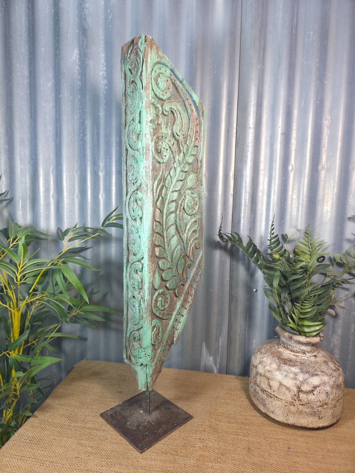 Antique 19th Century Indian Hand Carved Wooden Architectural Corbel On Stand photo furniture
