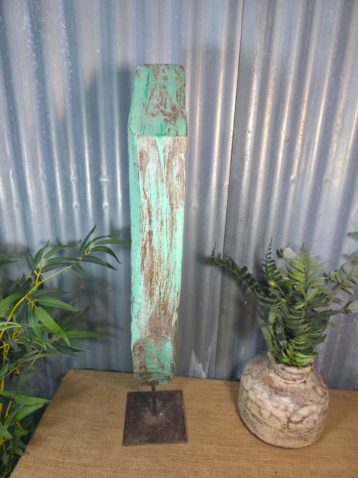 Antique 19th Century Indian Hand Carved Wooden Architectural Corbel On Stand photo vintage