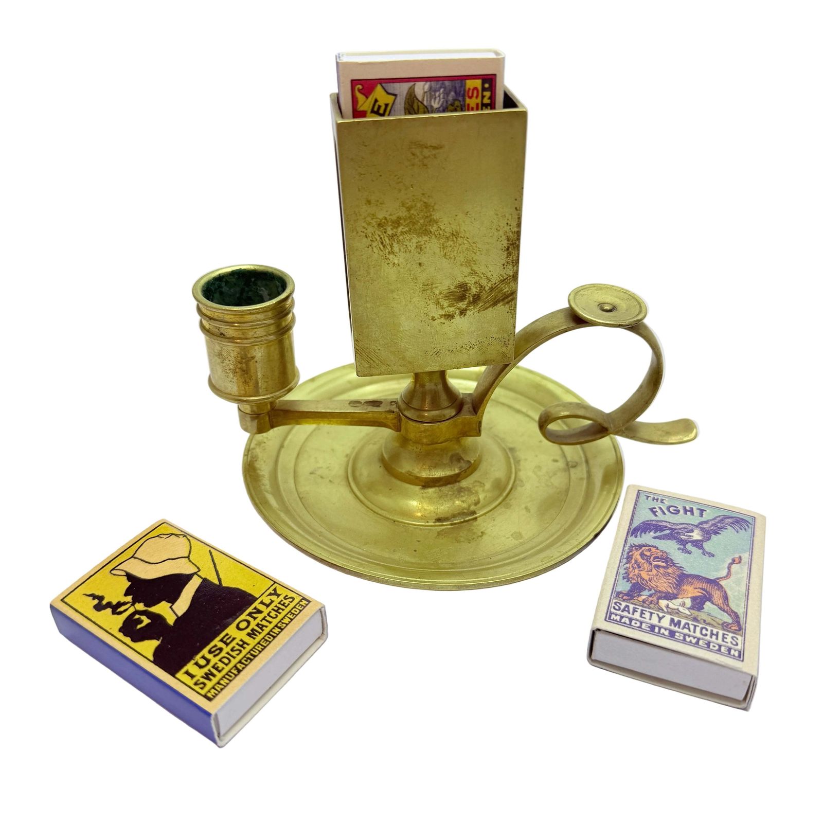 Skultuna Bruk, Sweden Late 1800s. Antique Brass Chamberstick Candleholder.