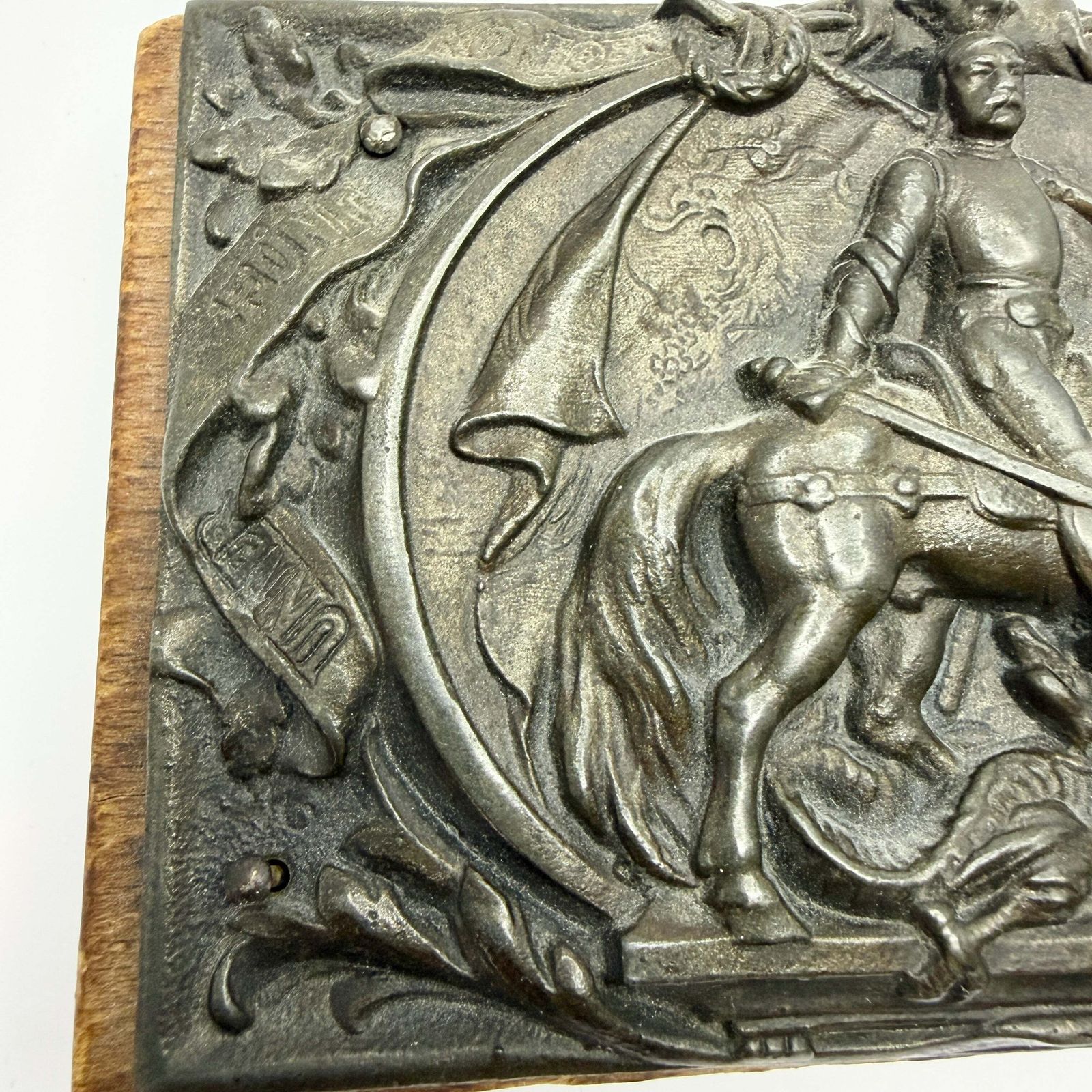 Antique C 1900. Otto Von Bismarck "Knight In Shining Armor" Cast Iron Plaque Paperweight. photo 159.0