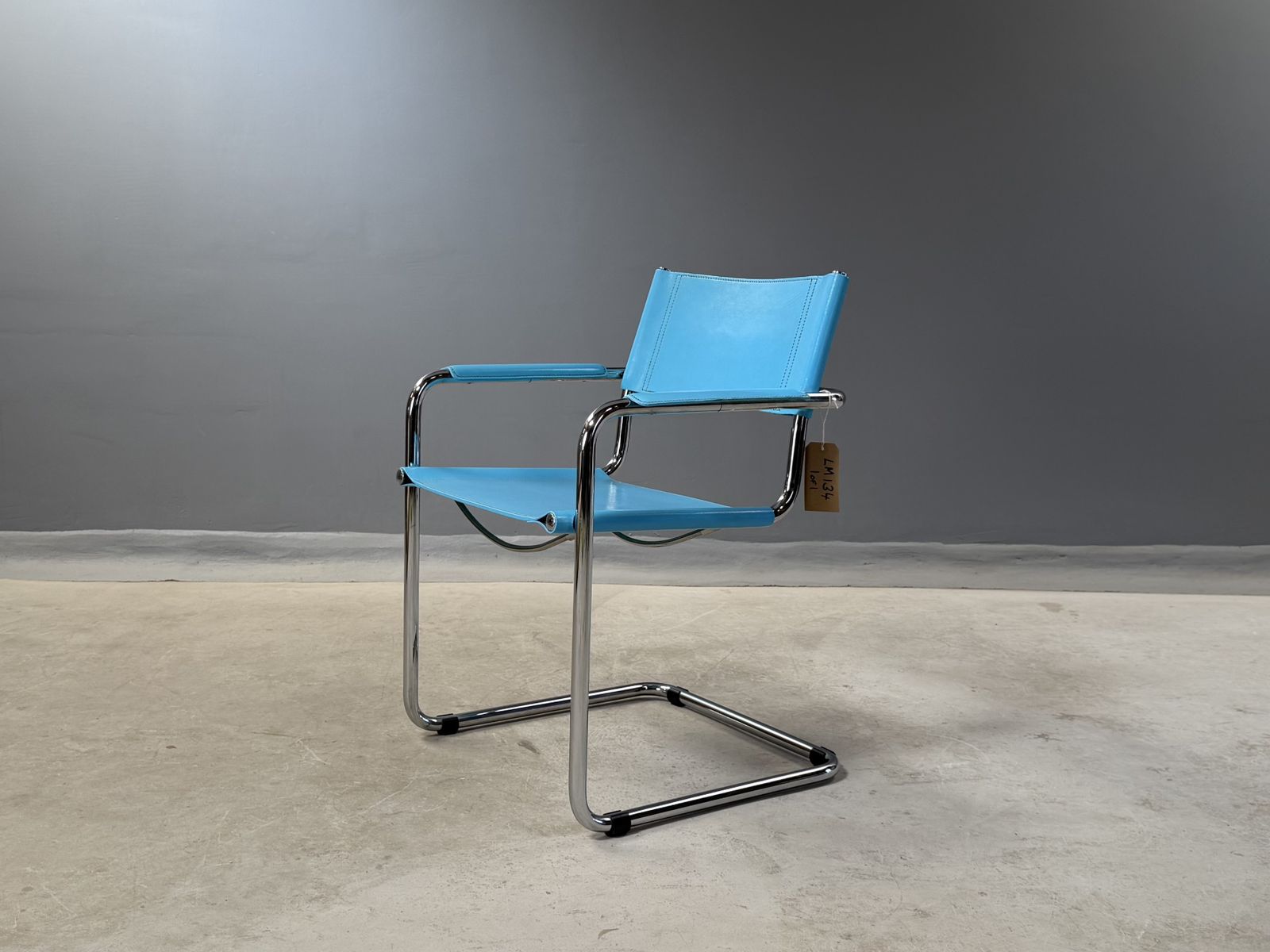 Matteo Grassi Leather Cantilever Chair – Bauhaus Italy – Sky Blue Refinished Mart Stam Marcel Breuer Dining Chair photo vinterior