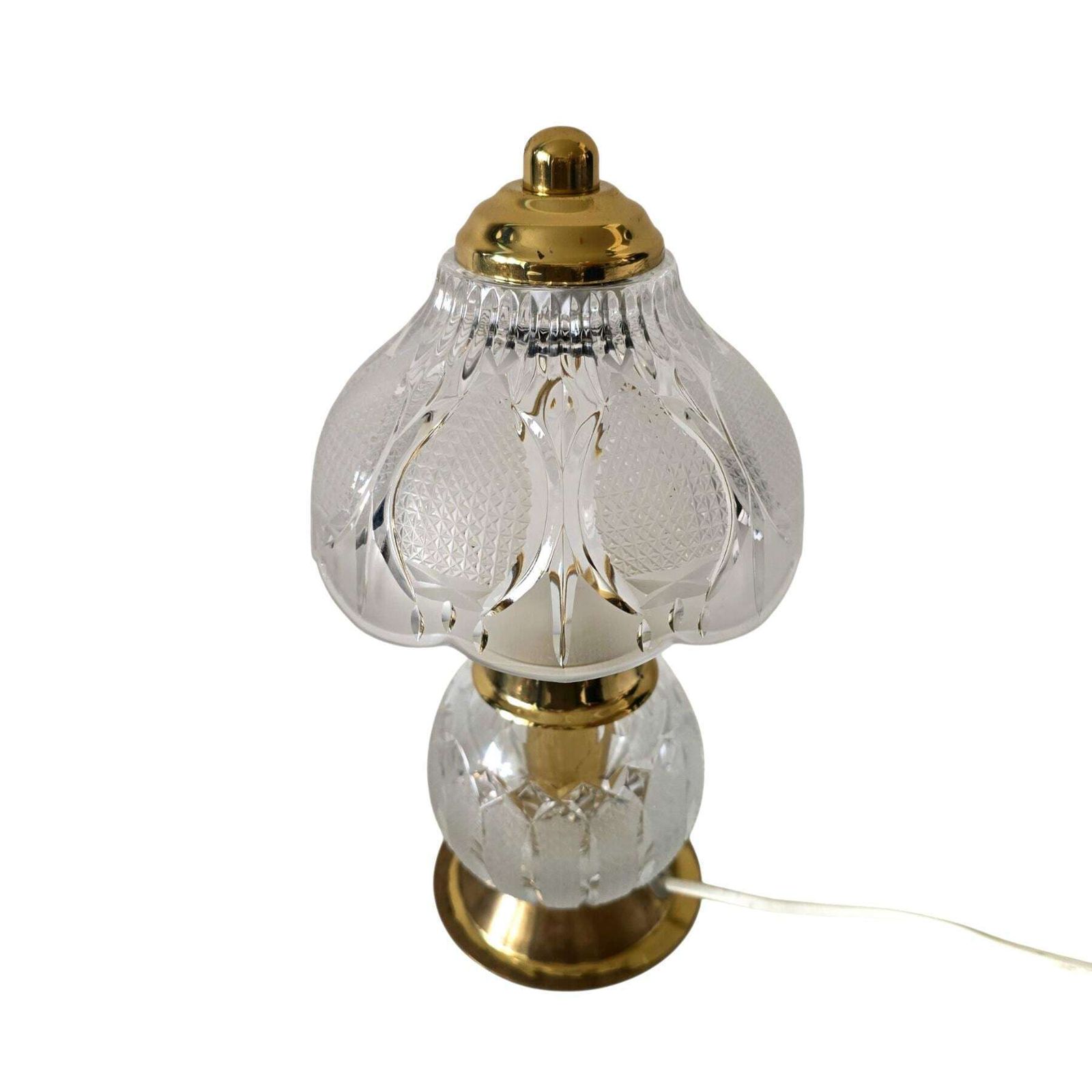 Delightful Vintage Cut Crystal Table Lamp With Brass Base, Hollywood Regency Style, Mid Century Bedside Lamp