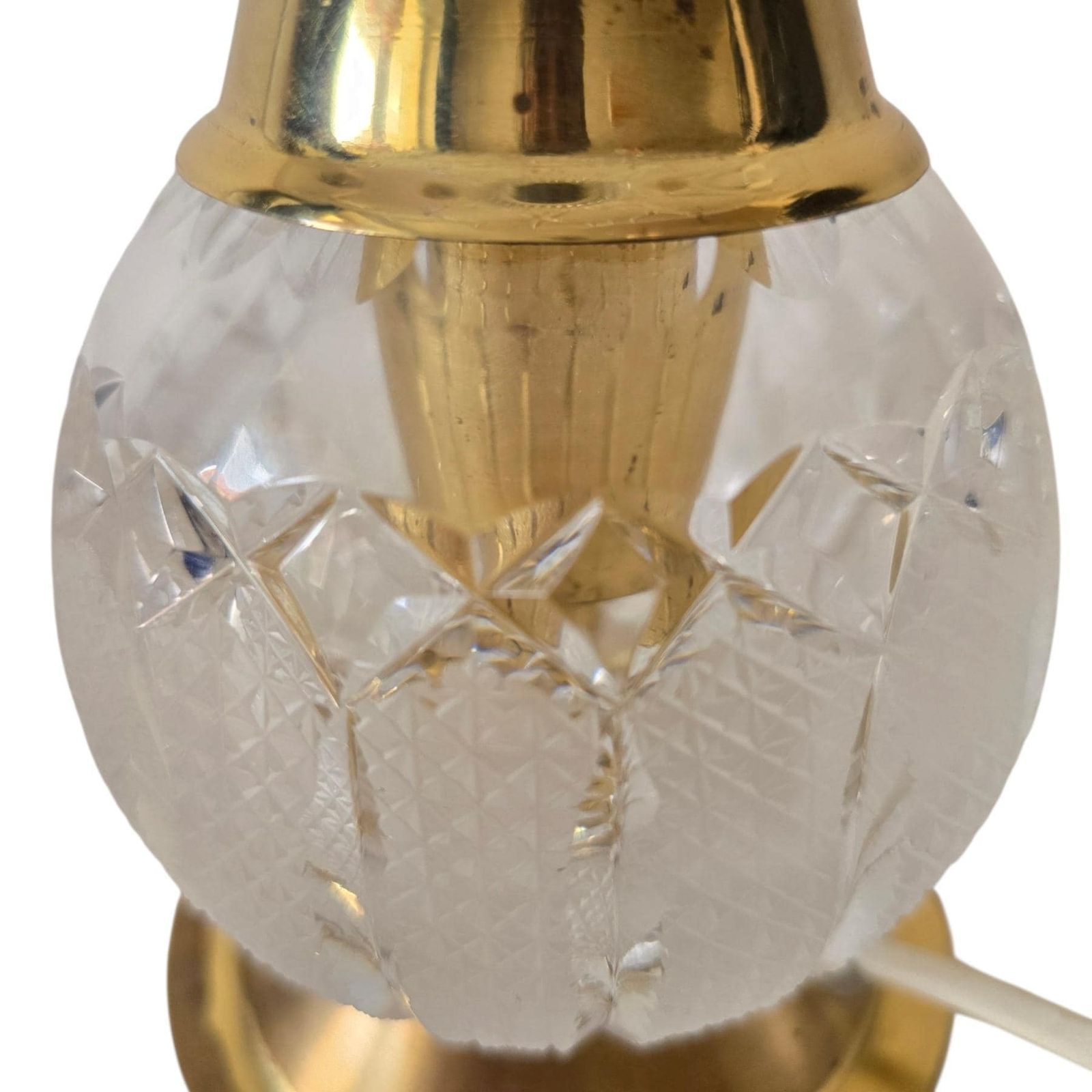 photo furniture Delightful Vintage Cut Crystal Table Lamp With Brass Base, Hollywood Regency Style, Mid Century Bedside Lamp