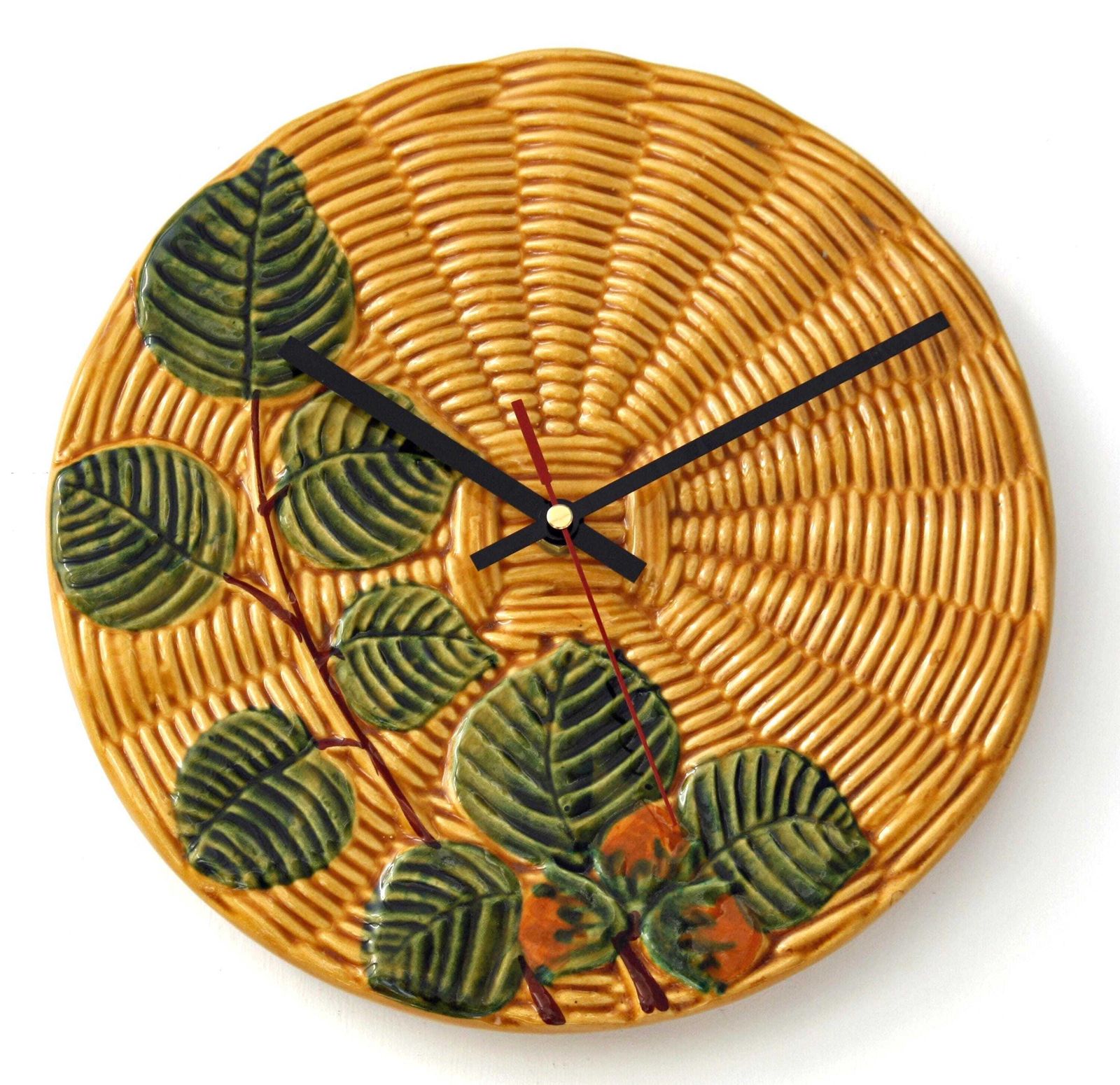 Vintage Vallauris Wall Clock   27cm Ceramic Retro Mid Century Style Yellow Clock Kitsch French Clock Gift Off The Wall Clocks