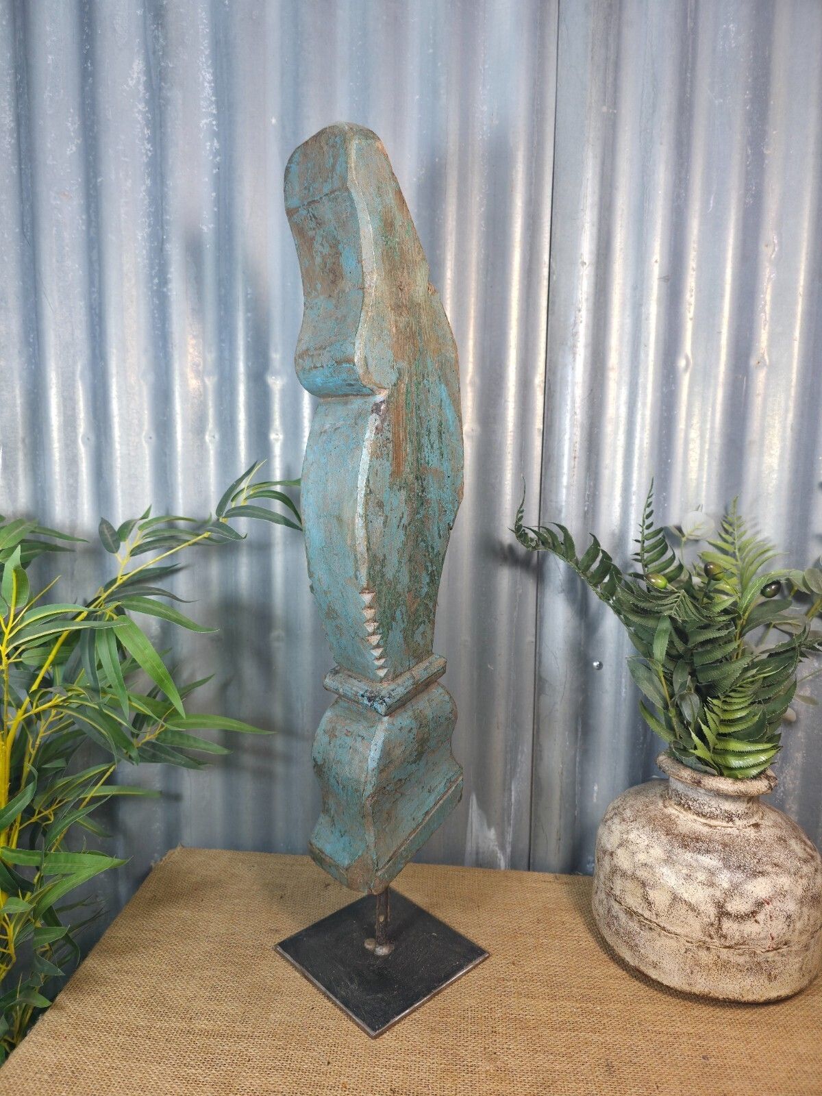 Antique 19th Century Indian Hand Carved Wooden Architectural Corbel On Stand photo Garden Decor