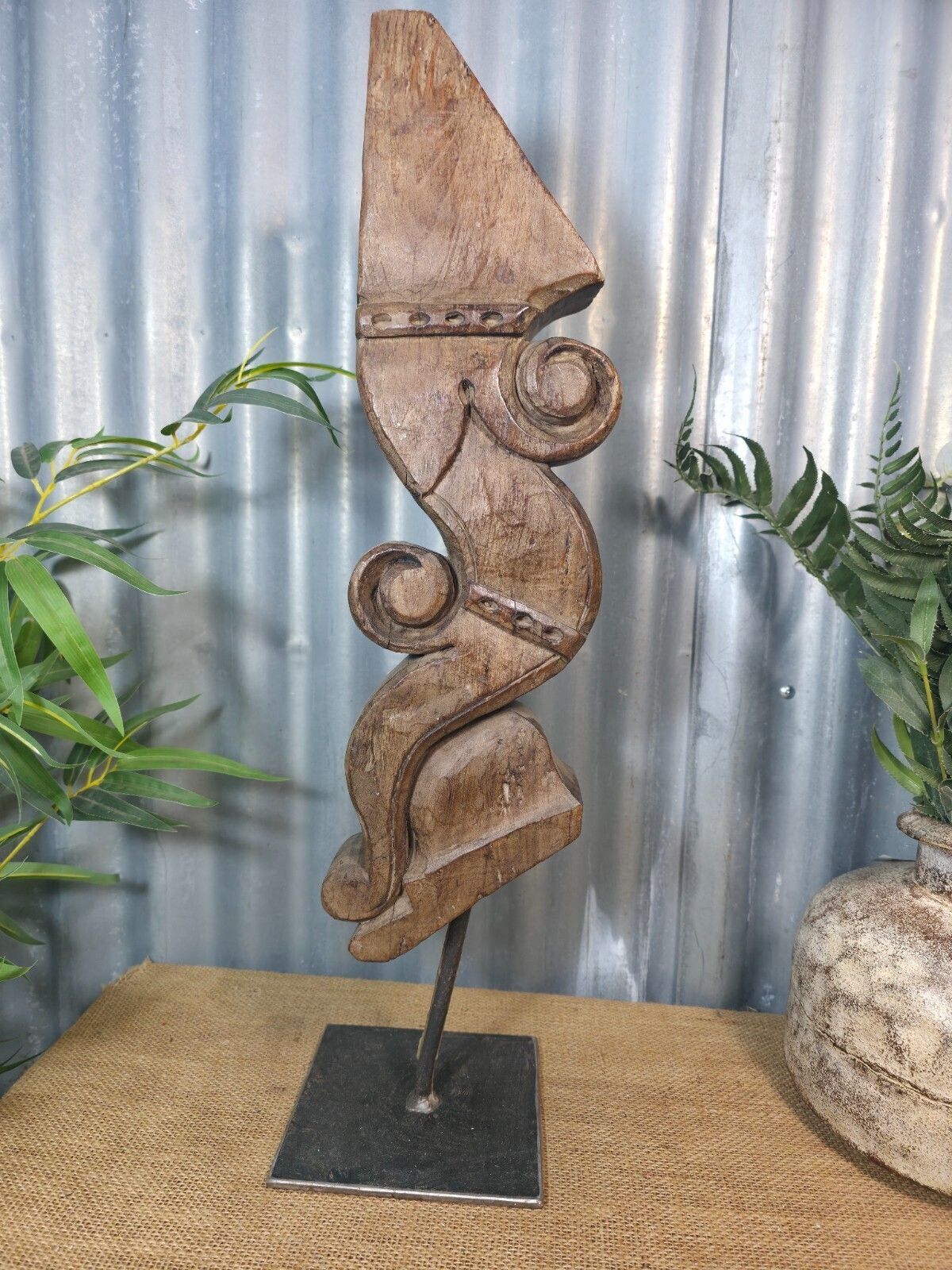Antique 19th Century Indian Hand Carved Wooden Architectural Corbel On Stand photo furniture