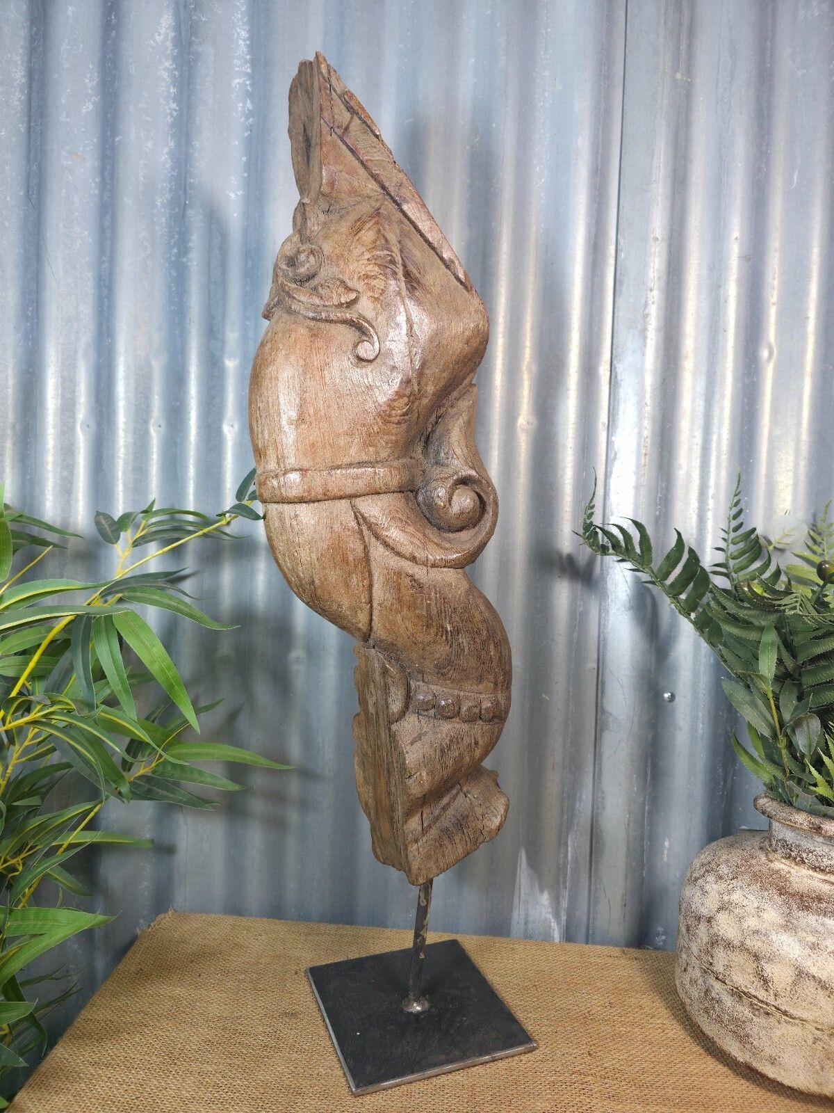 Antique 19th Century Indian Hand Carved Wooden Architectural Corbel On Stand photo furniture