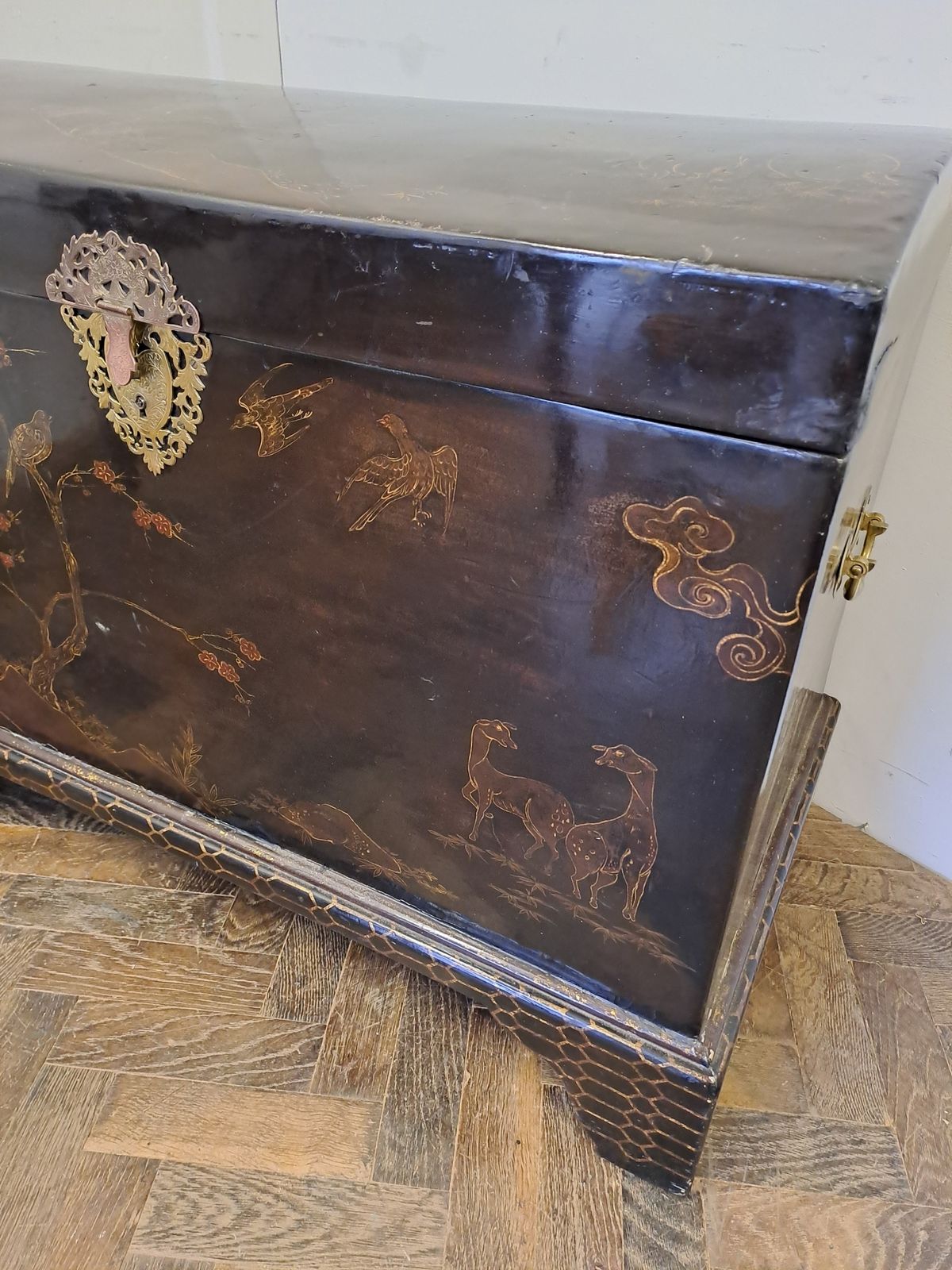 Japanese Black Lacquer Chest, 1900s photo vintage