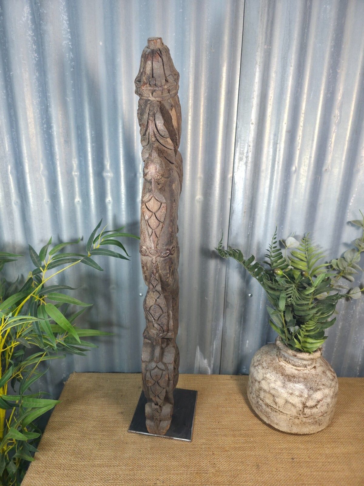 Antique 19th Century Indian Hand Carved Wooden Architectural Corbel On Stand photo Garden Decor