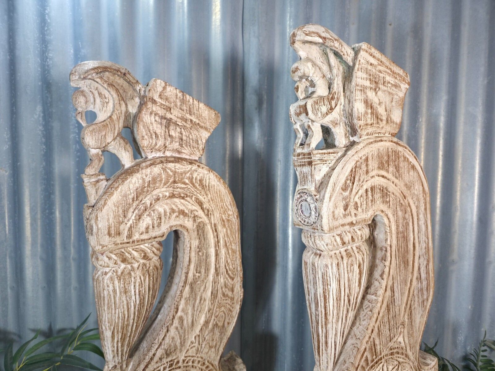 Pair Of Antique 19th Century Indian Hand Carved Wooden Architectural Corbels photo for sale