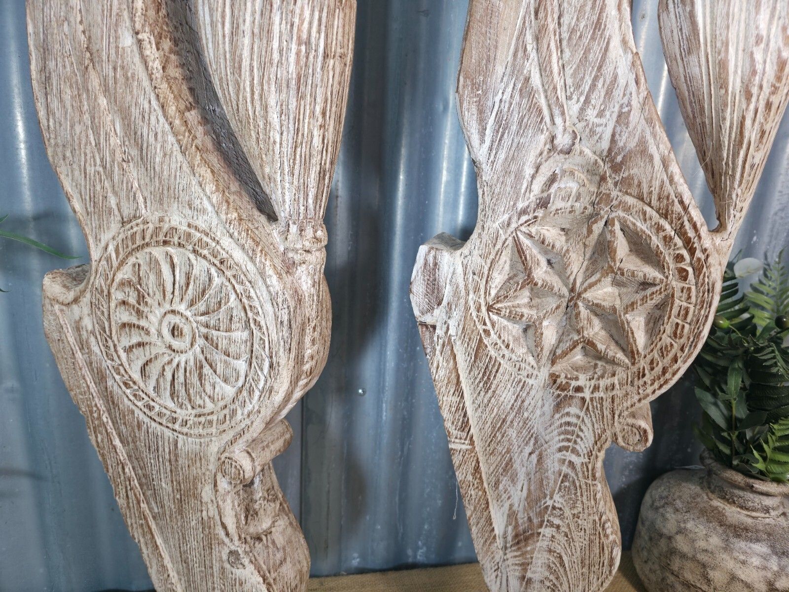 Pair Of Antique 19th Century Indian Hand Carved Wooden Architectural Corbels photo buy
