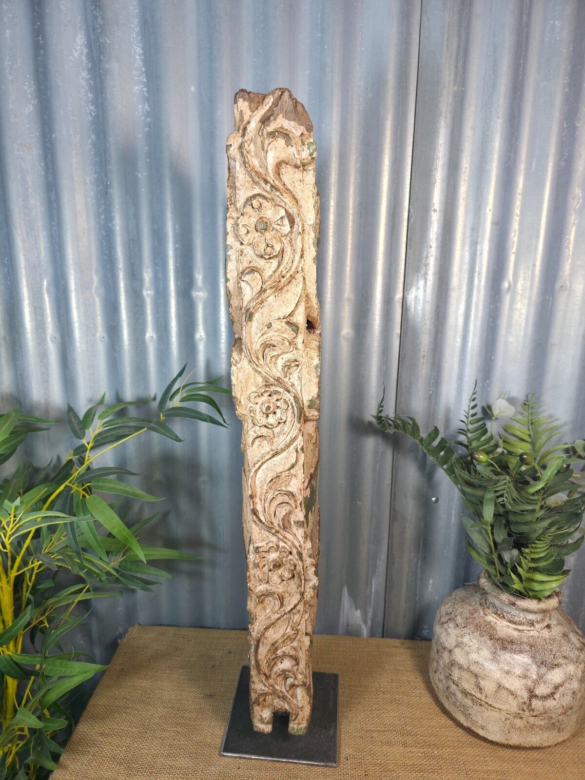 Antique 19th Century Indian Hand Carved Wooden Architectural Corbel On Stand photo Garden Decor