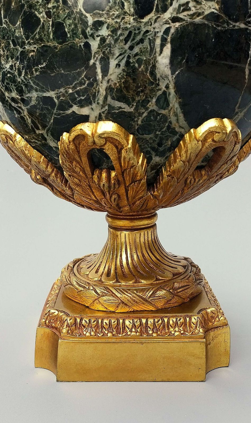 Large Pair Of Green French Antique Marble Cassolettes Urns French,  19th Century In The Louis XVI Style photo vintage
