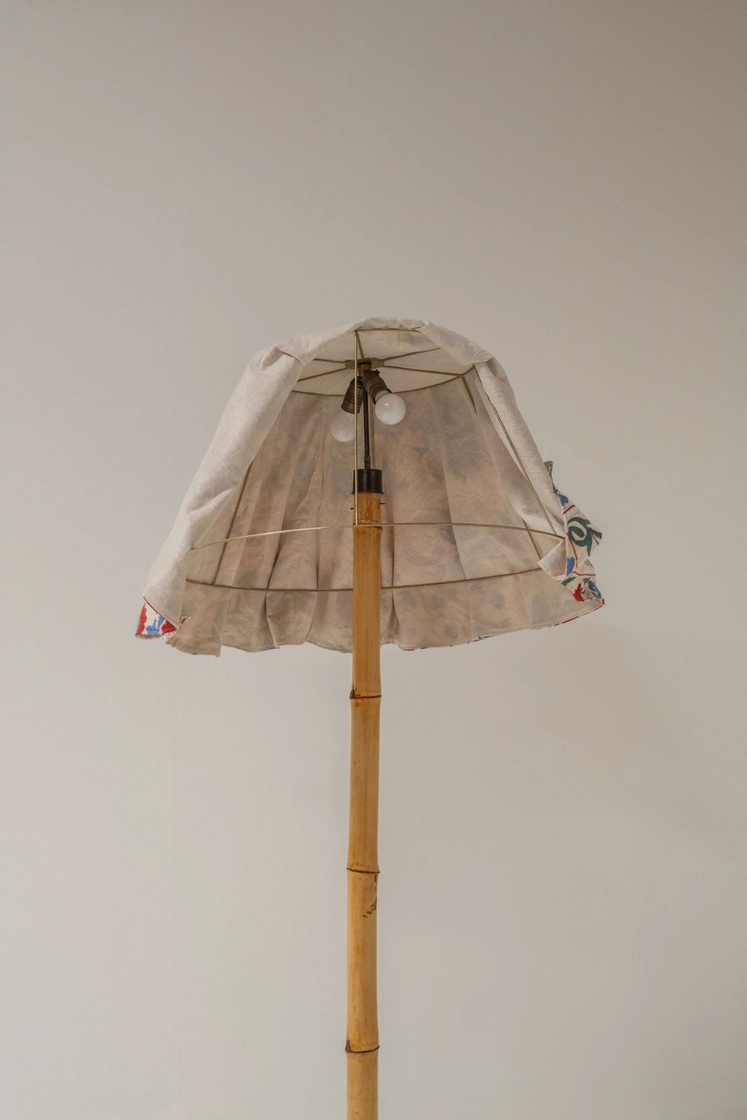 Xxl Bamboo Floor Lamp With Suzani Shade, One Of A Kind, 1970s photo buy