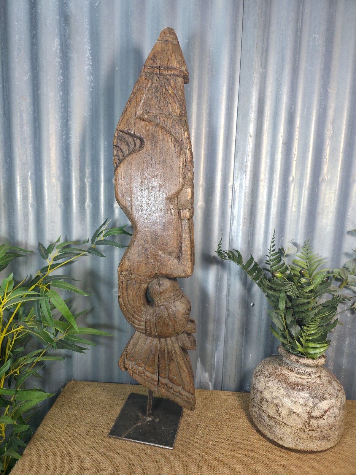 Antique 19th Century Indian Hand Carved Wooden Architectural Corbel On Stand photo buy