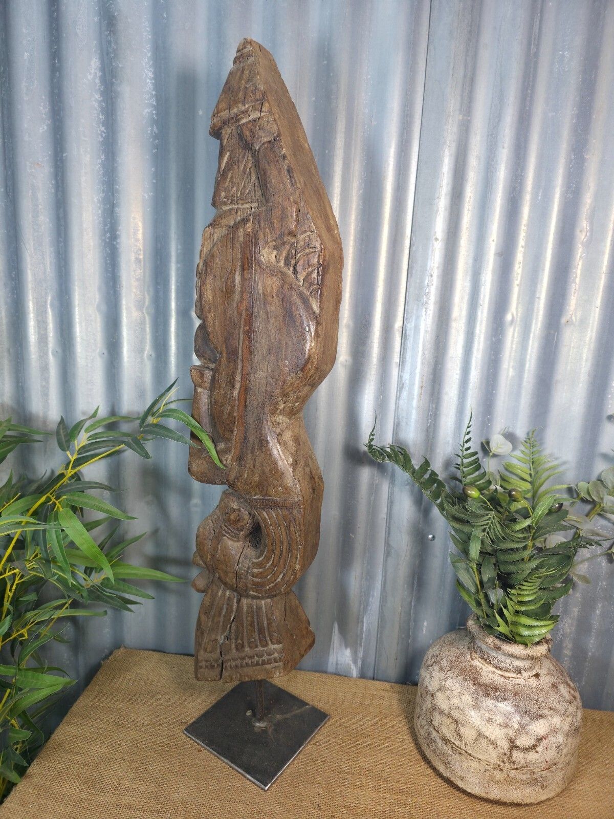 photo for sale Antique 19th Century Indian Hand Carved Wooden Architectural Corbel On Stand