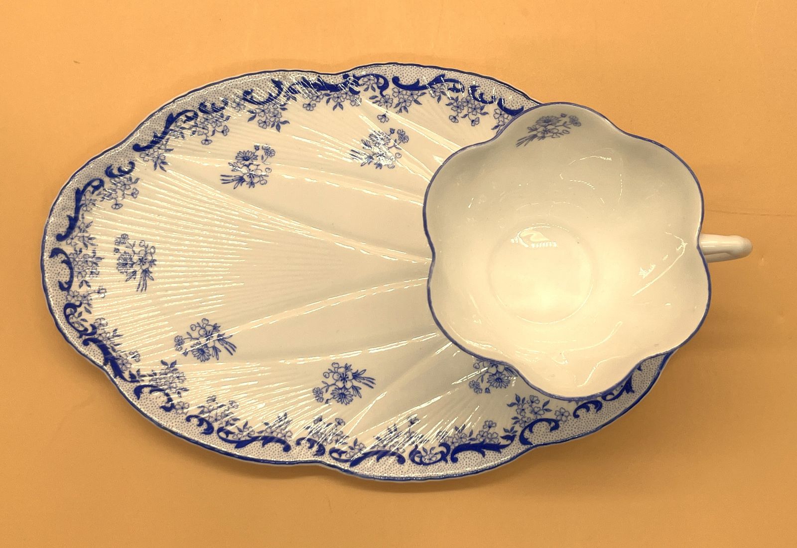 photo for sale Vintage Shelley China Heavenly Blue Dainty Shape Tennis / Snack Tea Cup And Plate Set. 14075. C1940's.