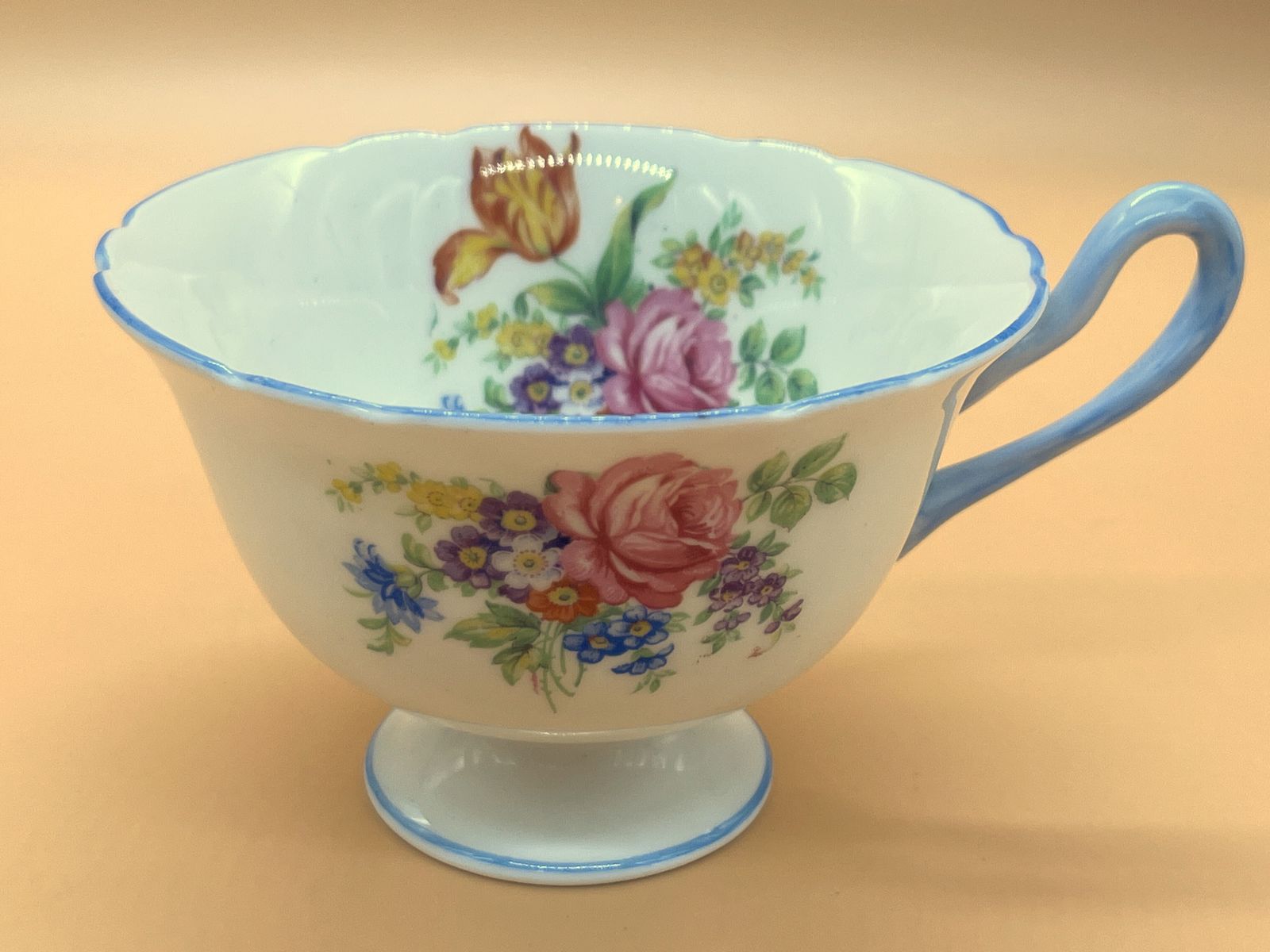 Vintage Shelley China Davies Tulip Blue Trim Gainsborough Shape Tea Cup And Saucer Duo. C1950. 2267. photo buy