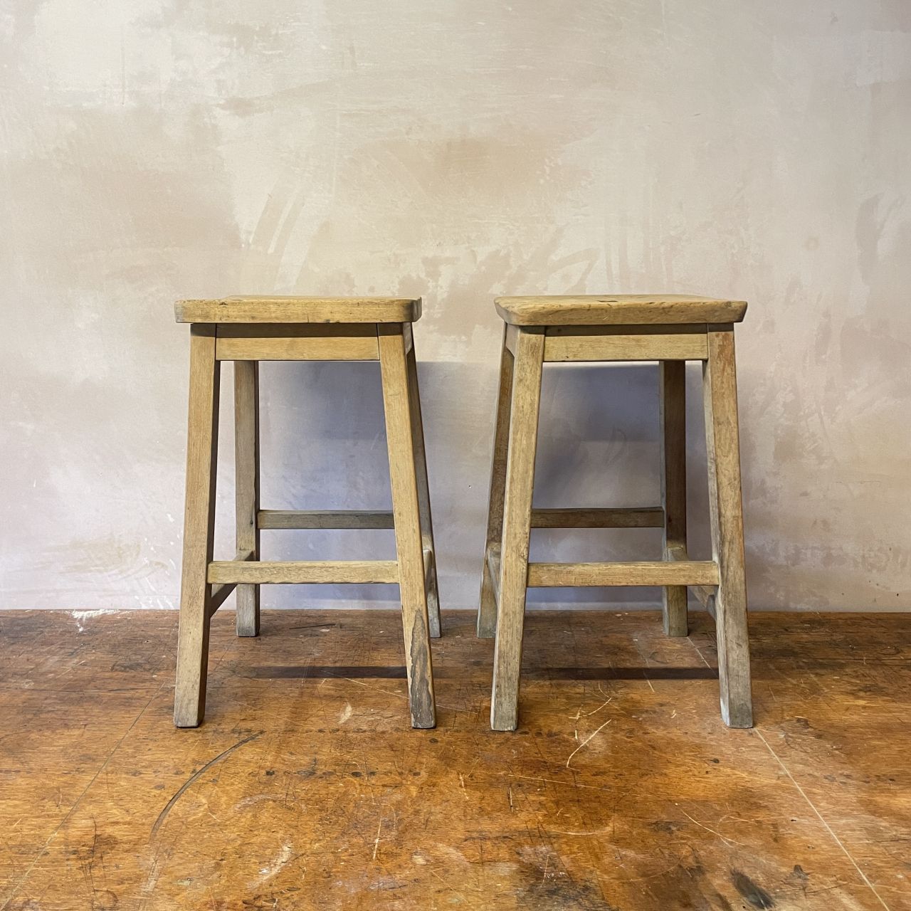Pair Of Wooden Lab Bar Stools photo vinterior