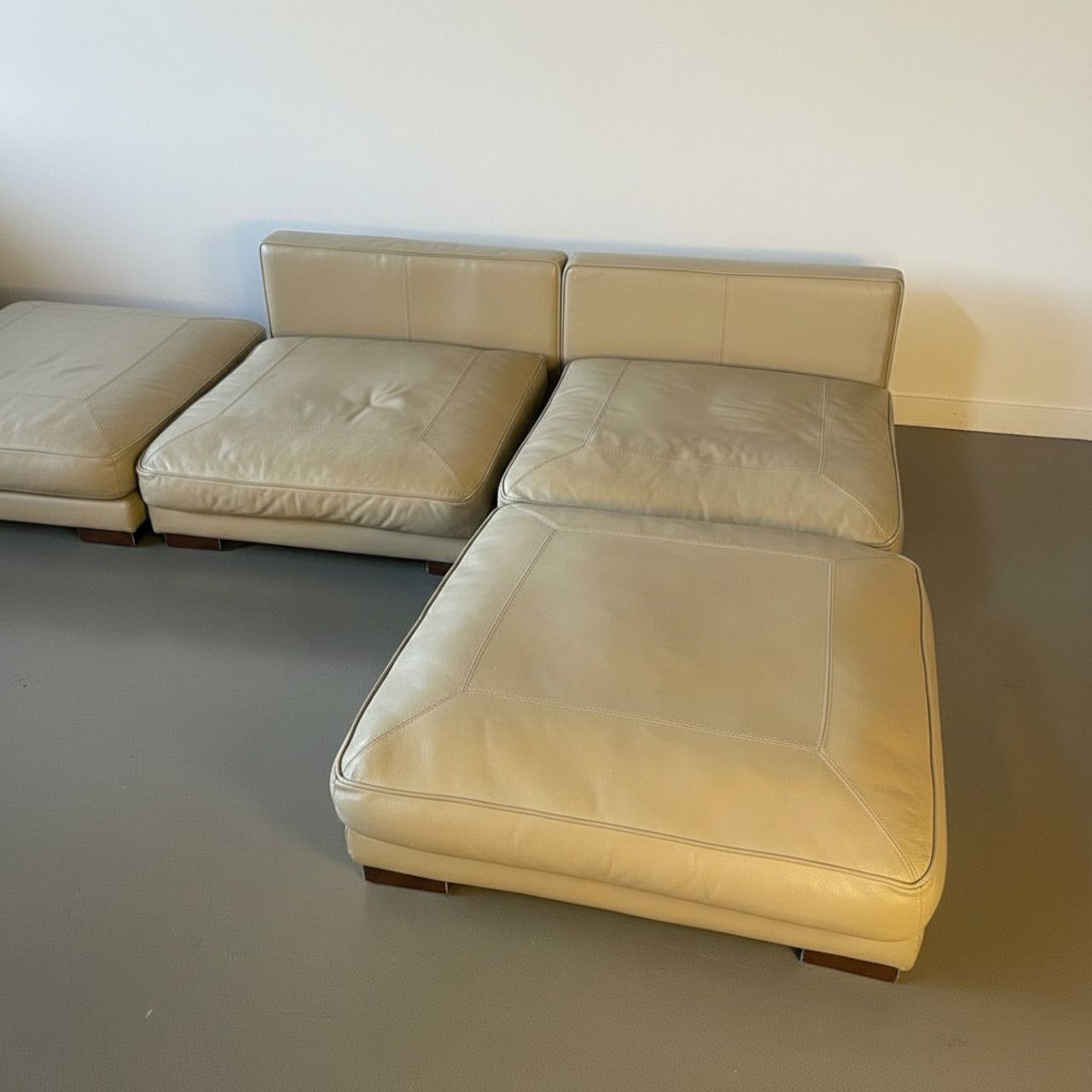 Cream Leather Modular Sofa, 1990s photo Furniture