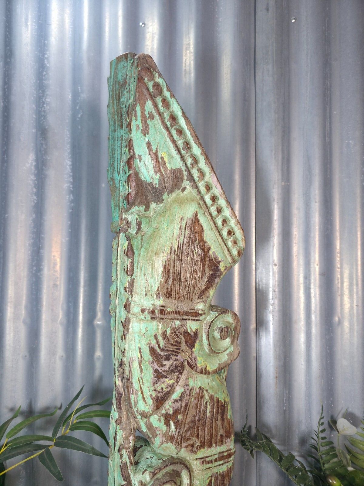 Antique 19th Century Indian Hand Carved Wooden Architectural Corbel On Stand photo for sale