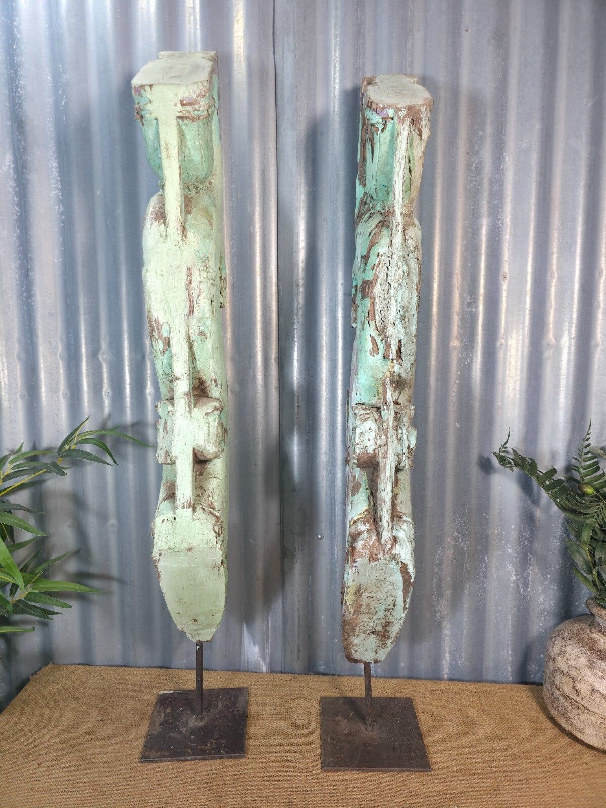 photo furniture Pair Of Antique 19th Century Indian Hand Carved Wooden Architectural Corbels